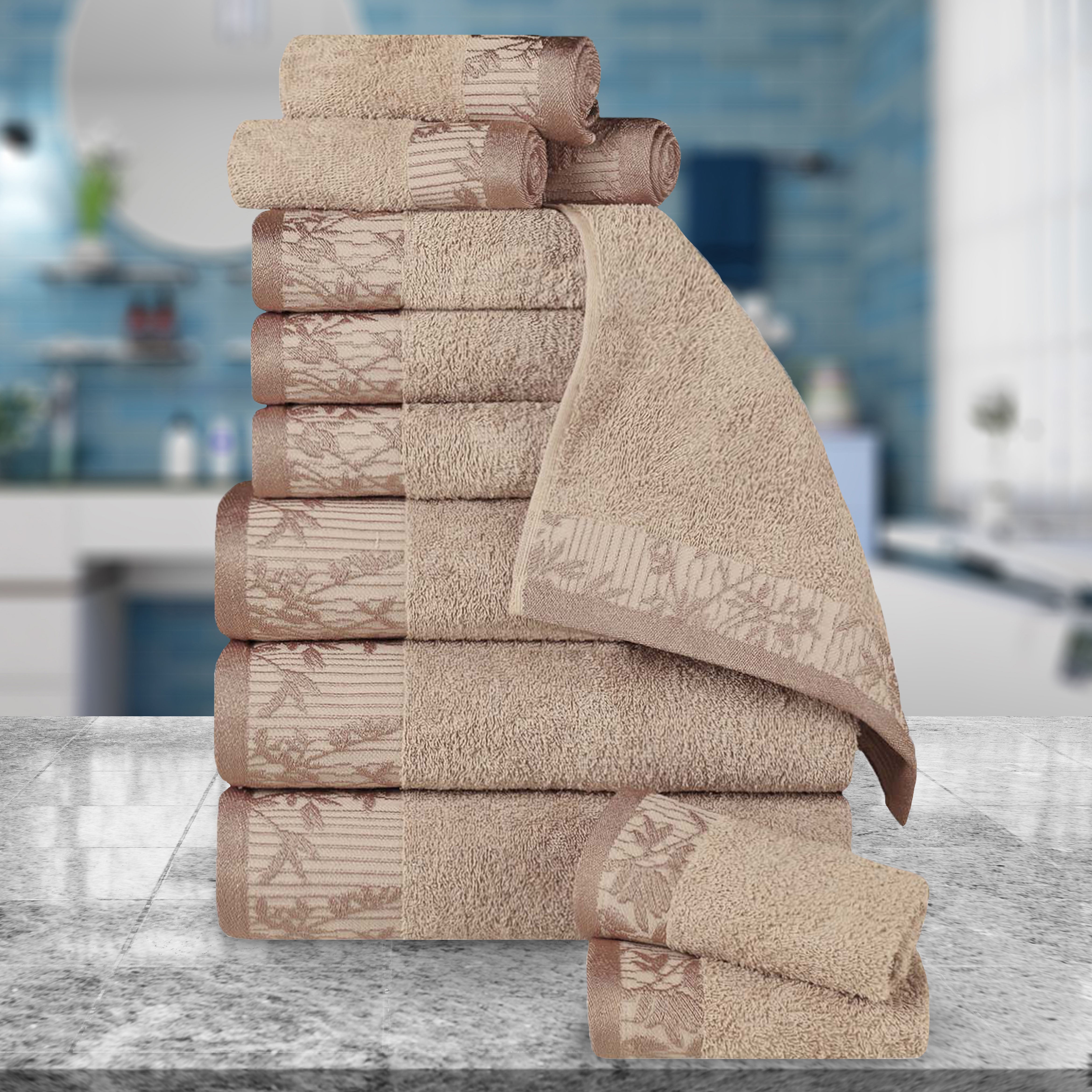 12-Piece Wisteria Cotton Floral Embroidered Jacquard Bath Towel Set | Luxury Soft Absorbent Towels for Spa, Bathroom & Guest Use