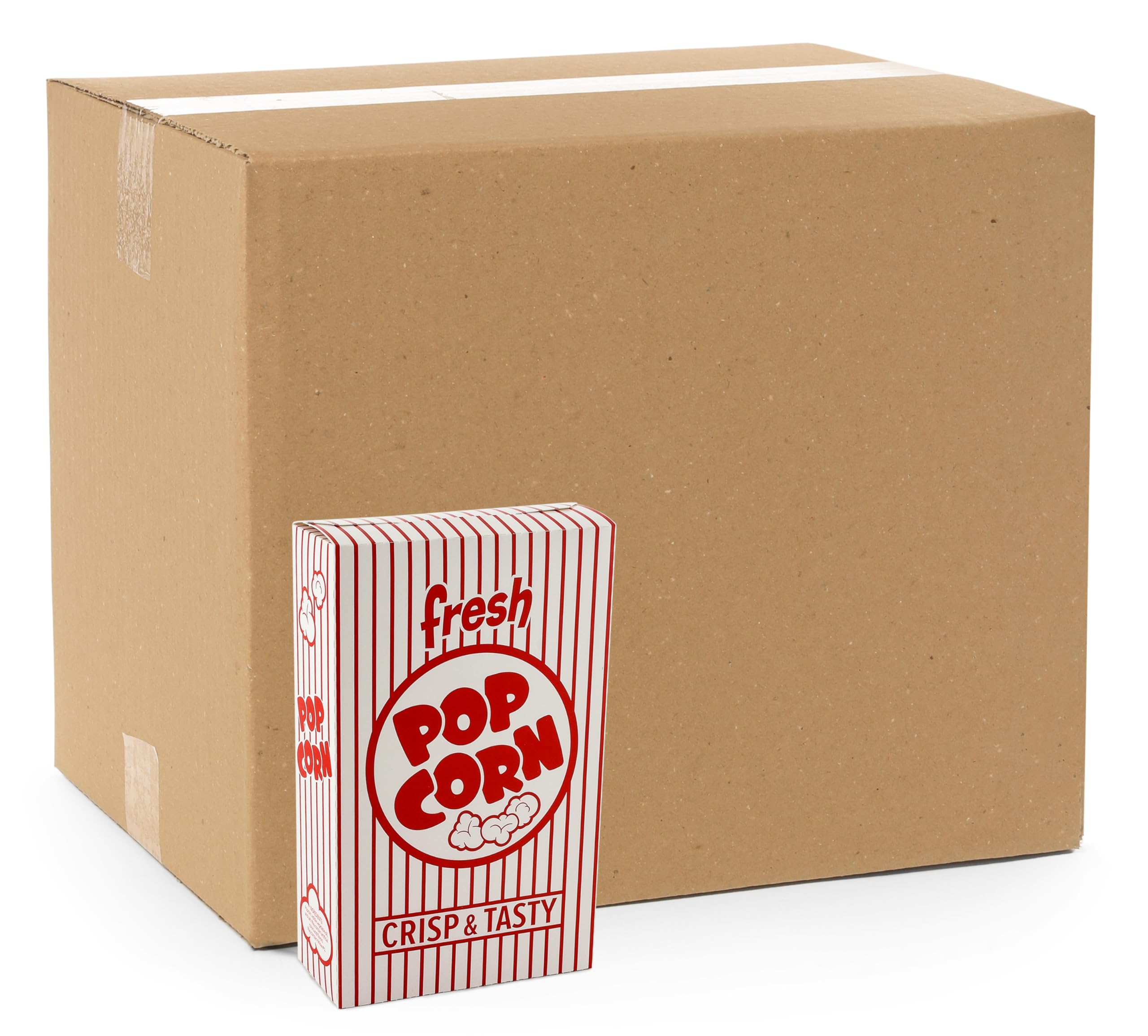 Snappy 3J Red & White Popcorn Boxes Bulk 500 Count for Movie Night Supplies - 1.25oz, 4.625x2x7.5in - Perfect for Cinemas & Parties
