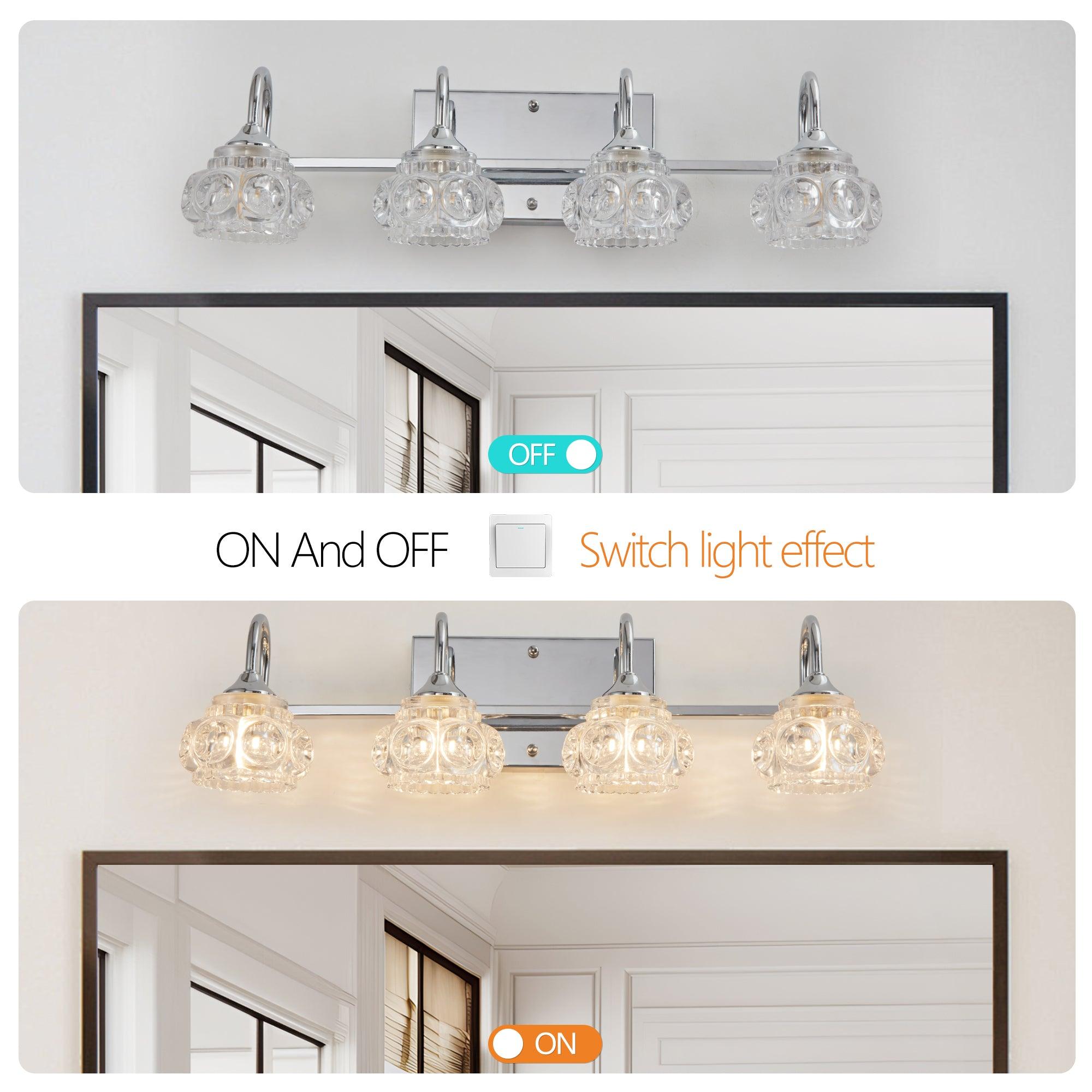 Elegant Brushed Nickel Vintage Crystal Vanity Light - 4-Light Bathroom Mirror Fixture with Clear Glass Shades | Perfect for Master Bath, Powder Room & Dressing Area Lighting