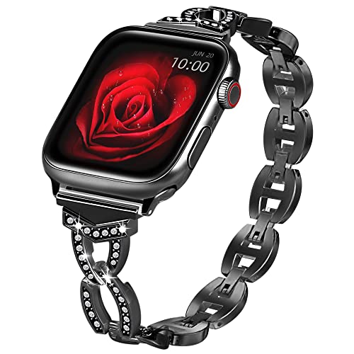 Premium Bling Diamond Metal Watch Band for Apple Watch 38mm 40mm 41mm 42mm 44mm 45mm - Compatible with Series 1/2/3/4/5/6/7/8 & SE/SE2 - Elegant Jewelry Replacement Strap for Women - Perfect for Daily Wear, Work & Special Occasions