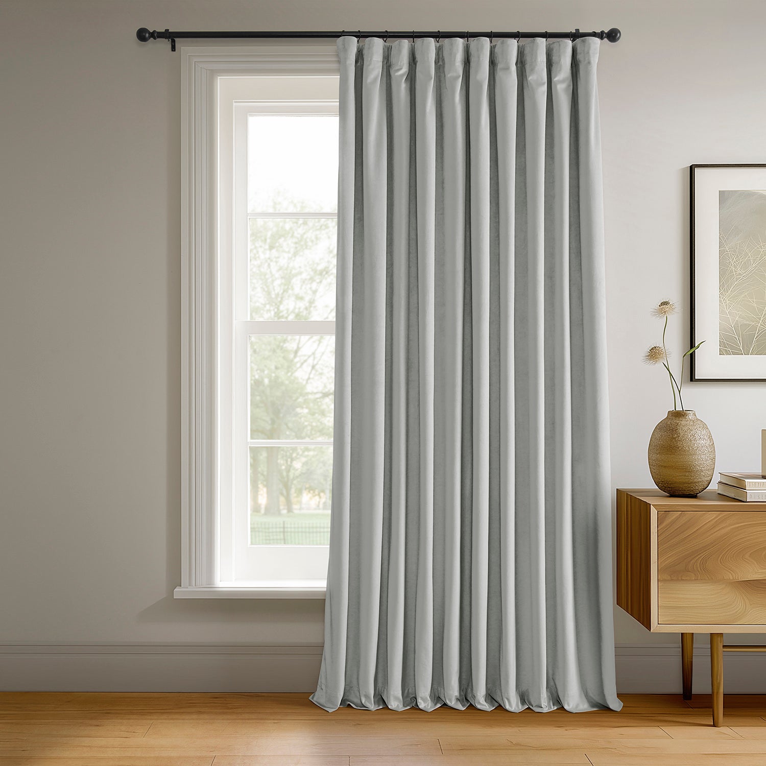 Reflection Grey Signature Extra Wide Velvet Blackout Curtains for Bedroom & Living Room - Noise Reducing, Thermal Insulated, Light Blocking Window Drapes for Home Decor