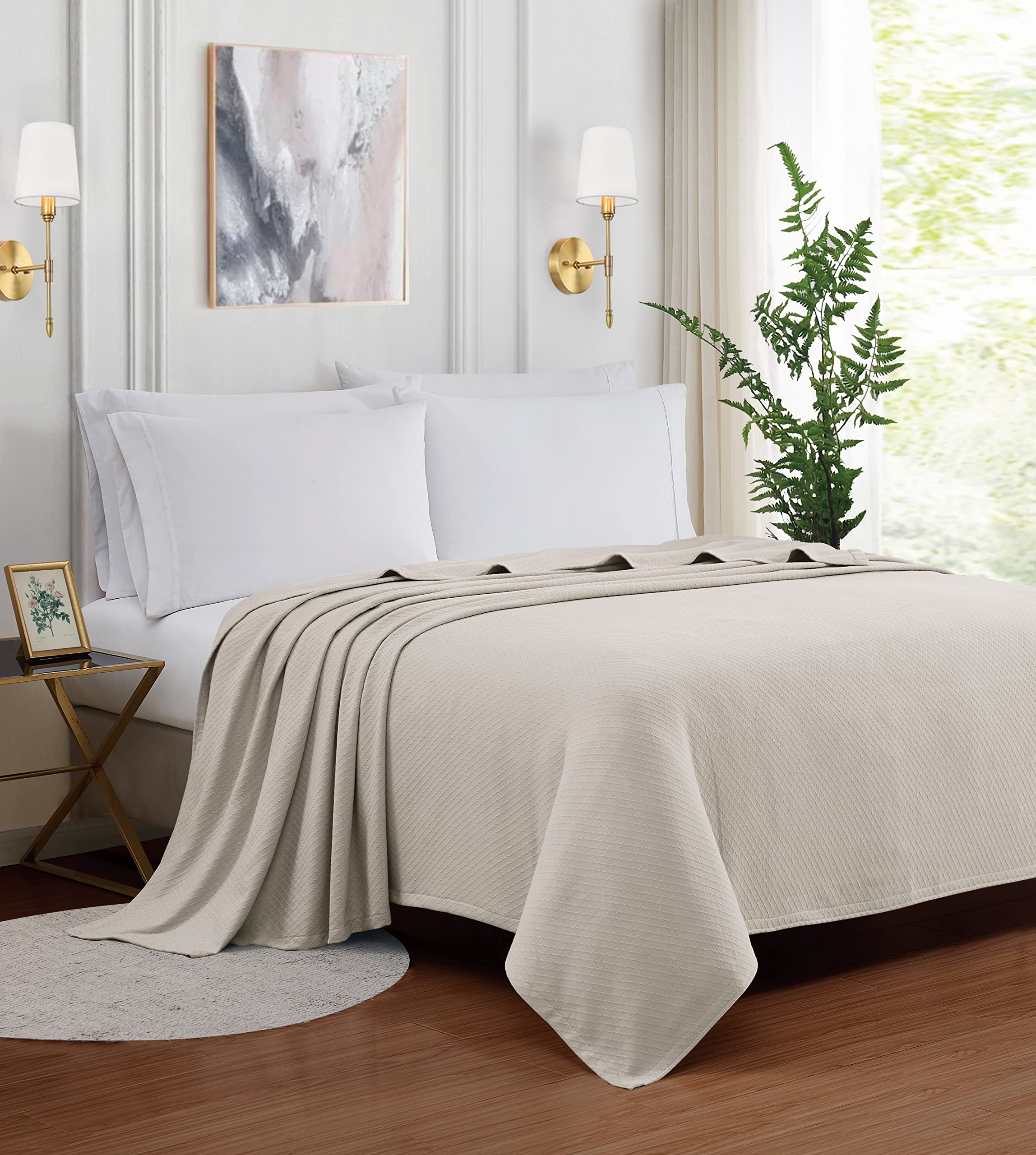 Premium Woven Cotton Blanket - King Size Soft Beige Throw for Bed, Sofa & Travel - Charisma Deluxe Collection
