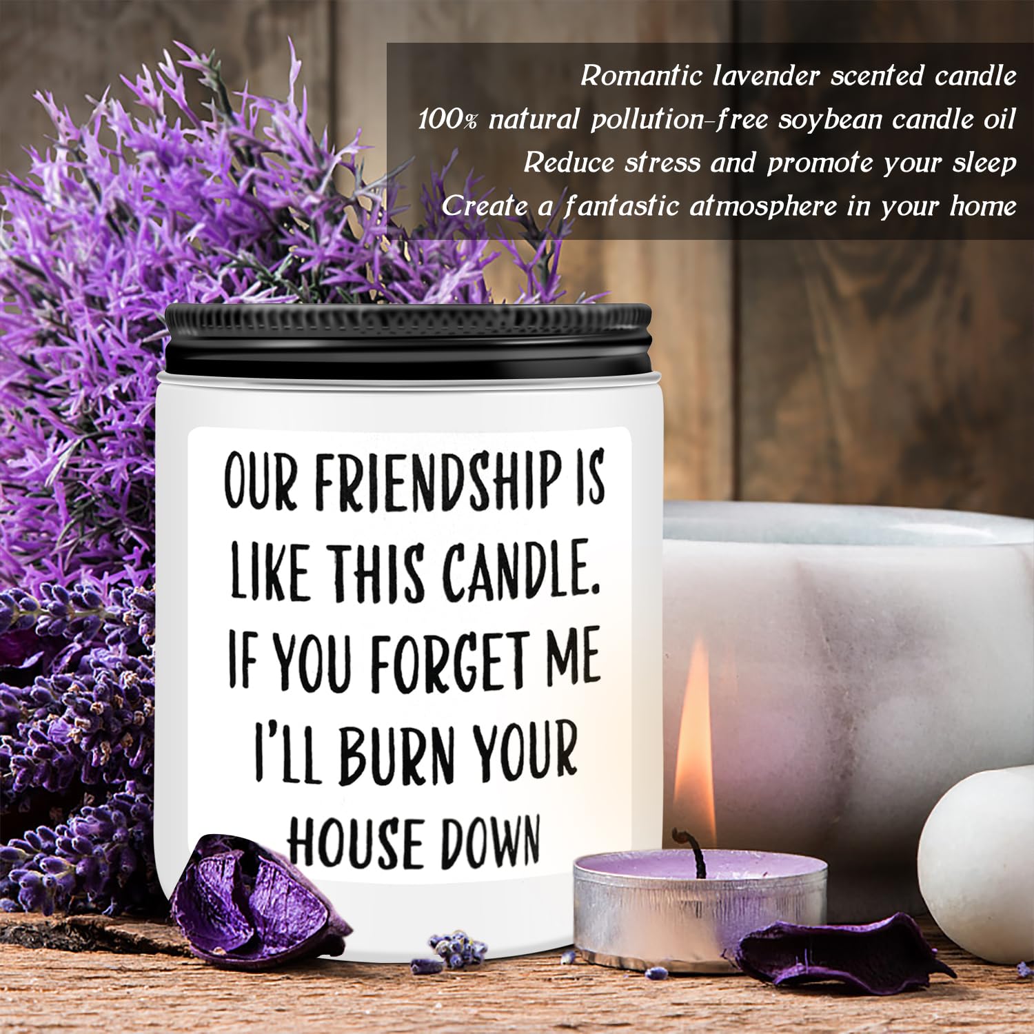 Premium Lavender Scented Soy Candle - Funny Friendship Gift for Women | Birthday & Christmas Present | Relaxing Home Decor & Aromatherapy