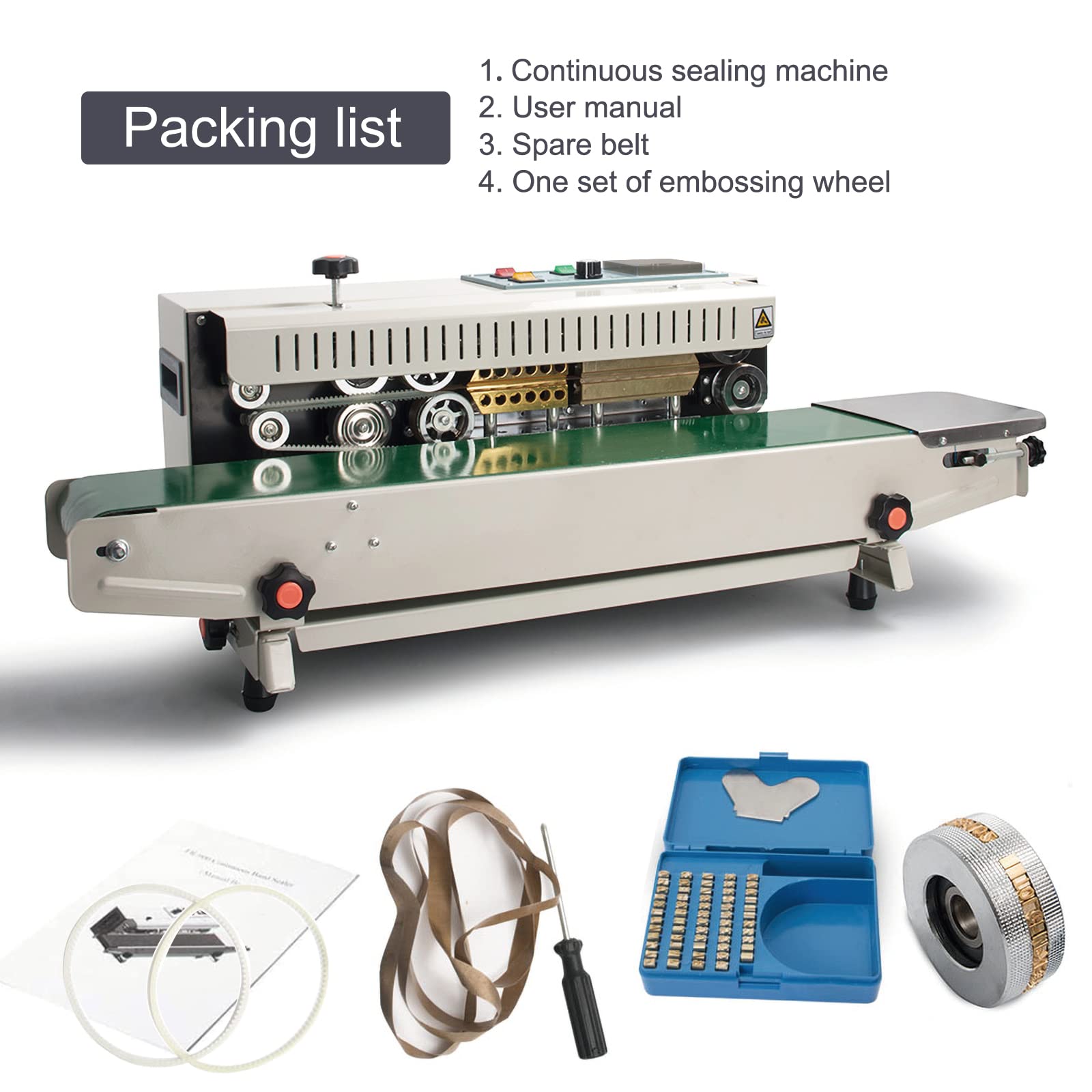FR-900 Automatic Horizontal Continuous Sealing Machine for Plastic Bags - Heat Sealer with Stamp Coding Function | Ideal for Food Packaging, Retail & E-commerce Businesses