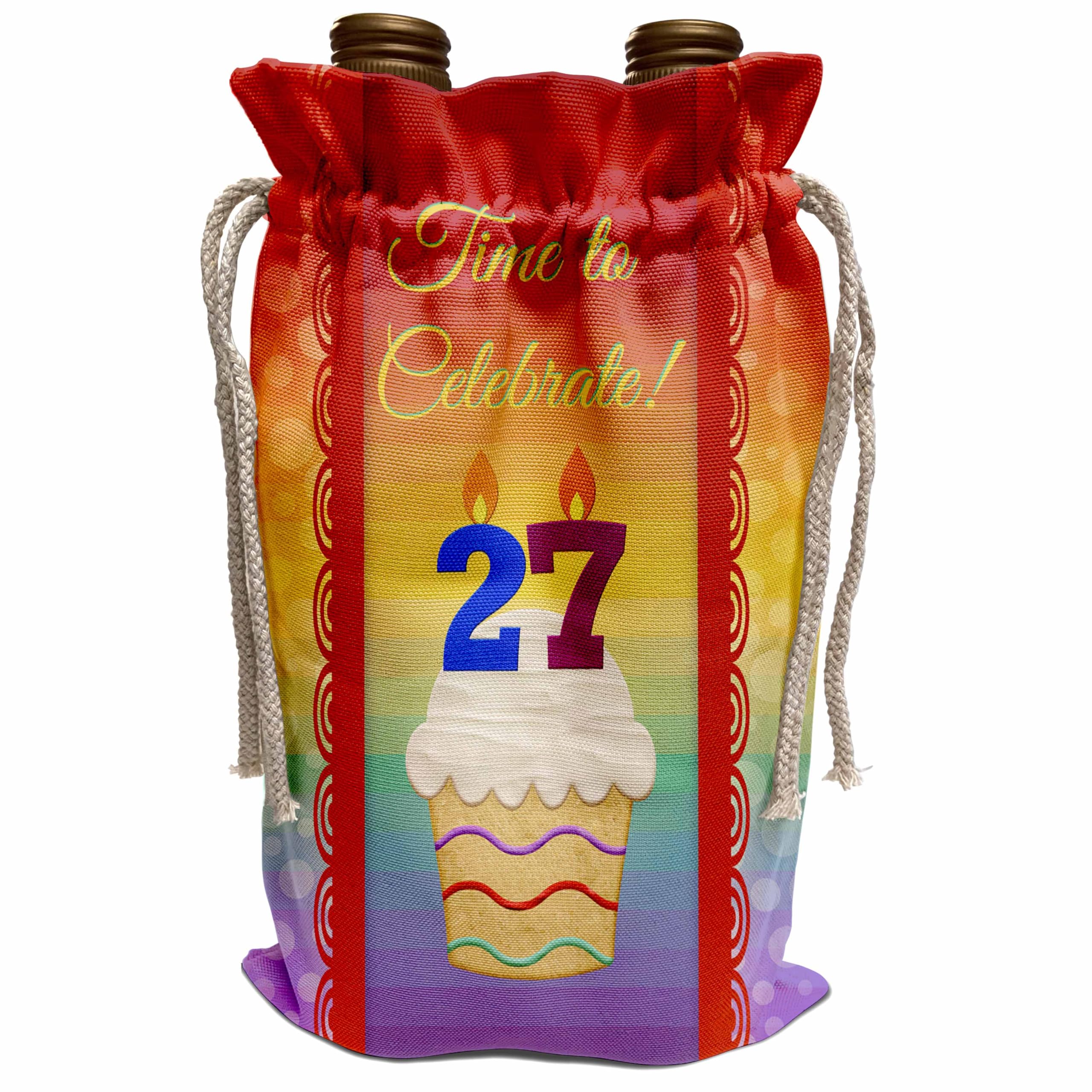 Elegant Wine Gift Bag with Cupcake & Number Candles - Perfect for 27th Birthday Celebrations, Anniversary Parties & Special Occasions
