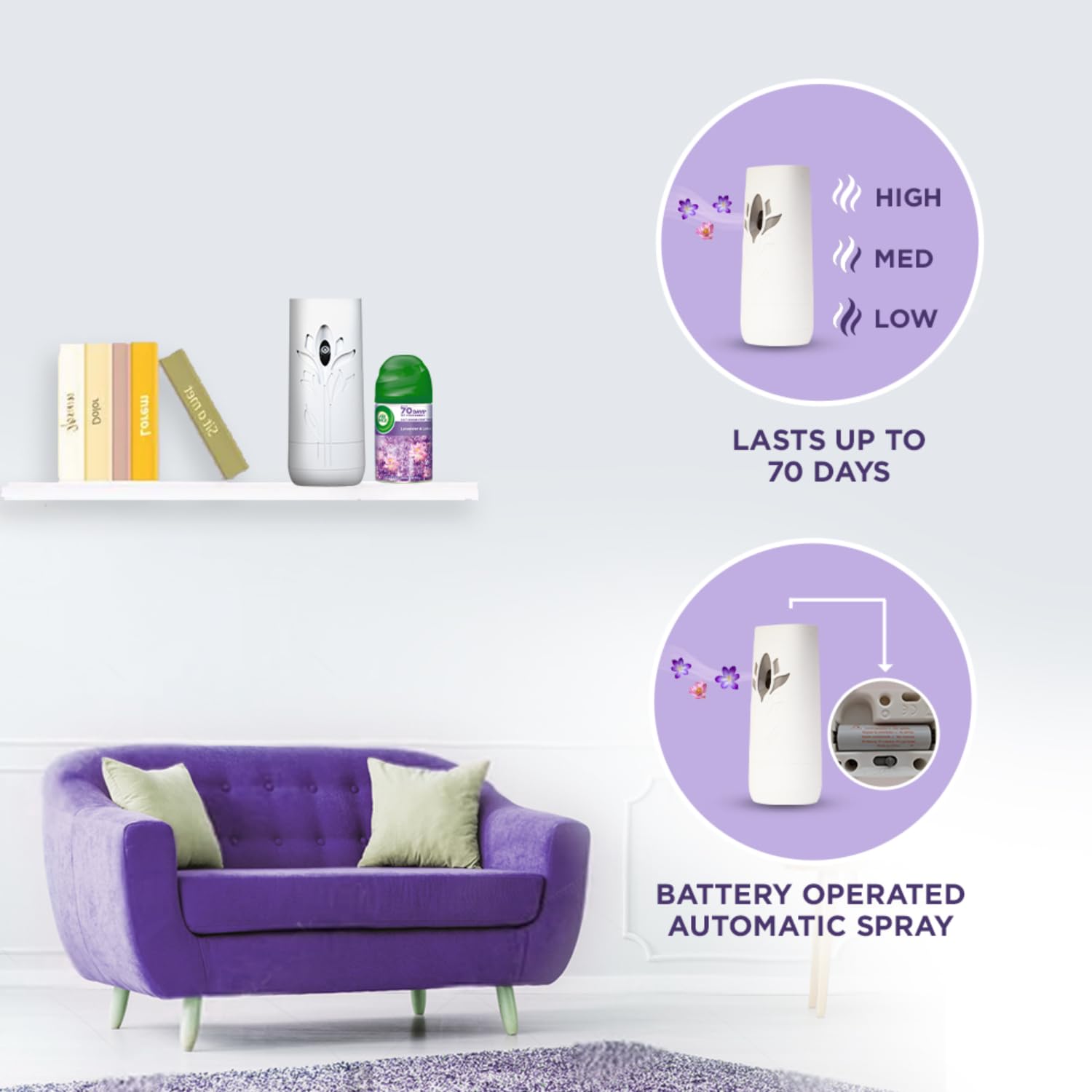 Air Wick Freshmatic Automatic Air Freshener Refill 250ml - Lavender & Lotus Scent | 2600 Sprays Guaranteed | Home, Bathroom & Office Air Freshener | Eliminates Odors & Creates Relaxing Atmosphere
