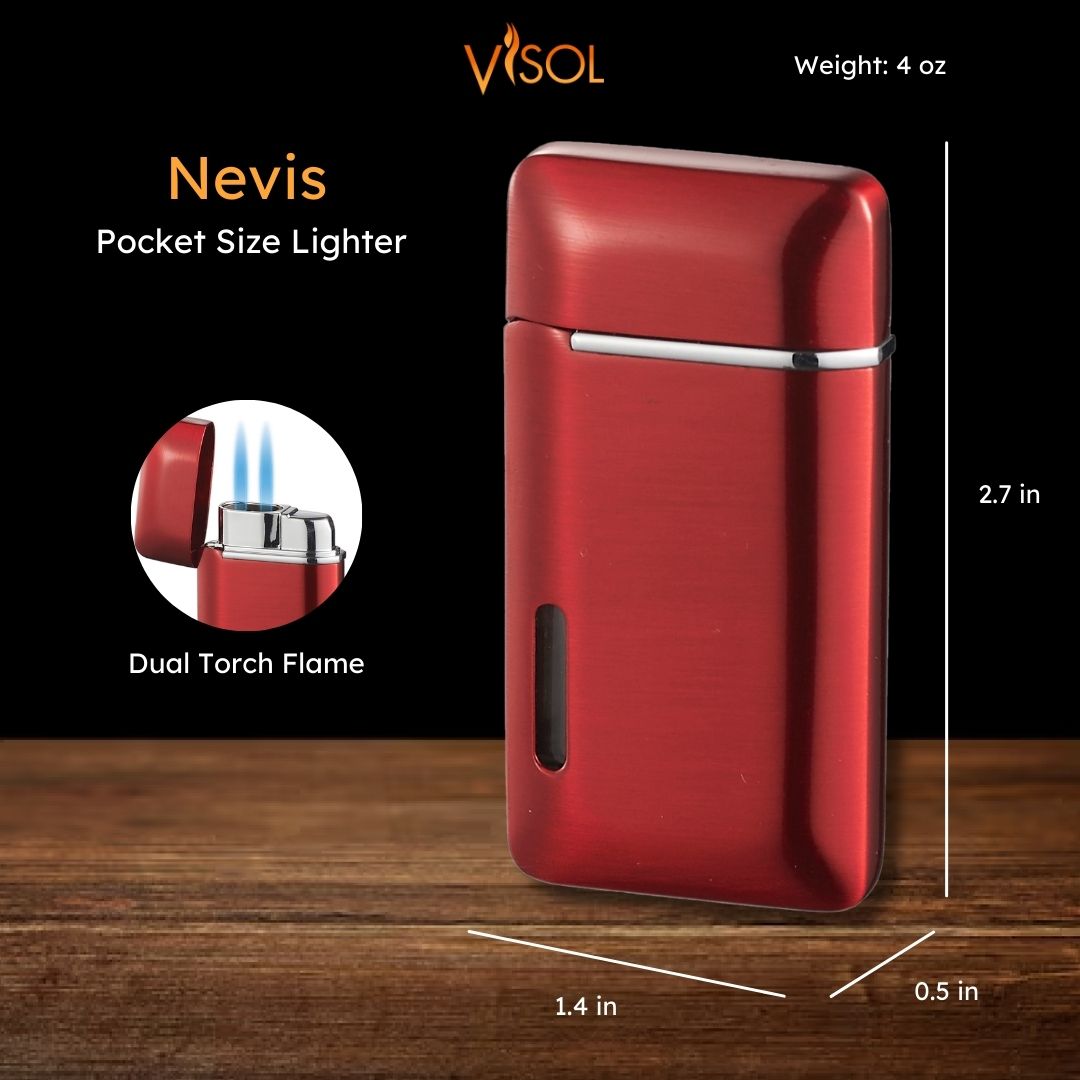 Visol Neiss Dual Torch Cigar Lighter - Windproof Butane Lighter for Cigars, Cigarettes & Outdoor Use - Perfect for Smoking, Camping & Travel (Red)