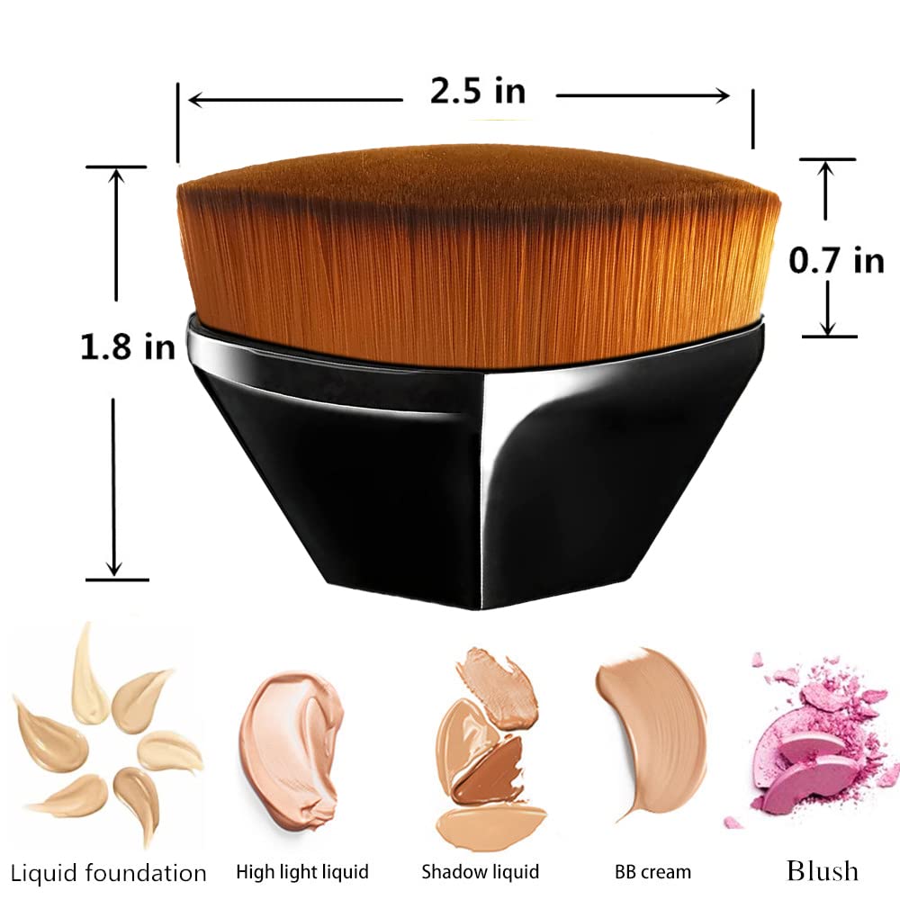 **BlingToman Angled Flat Kabuki Makeup Brush - Face & Body Foundation Brush for Liquid, Powder, Cream - Blush, Contour, Buffing, Stippling & Blending (Black & Rose Gold) - Perfect for Professional Makeup & Everyday Beauty Routine**
