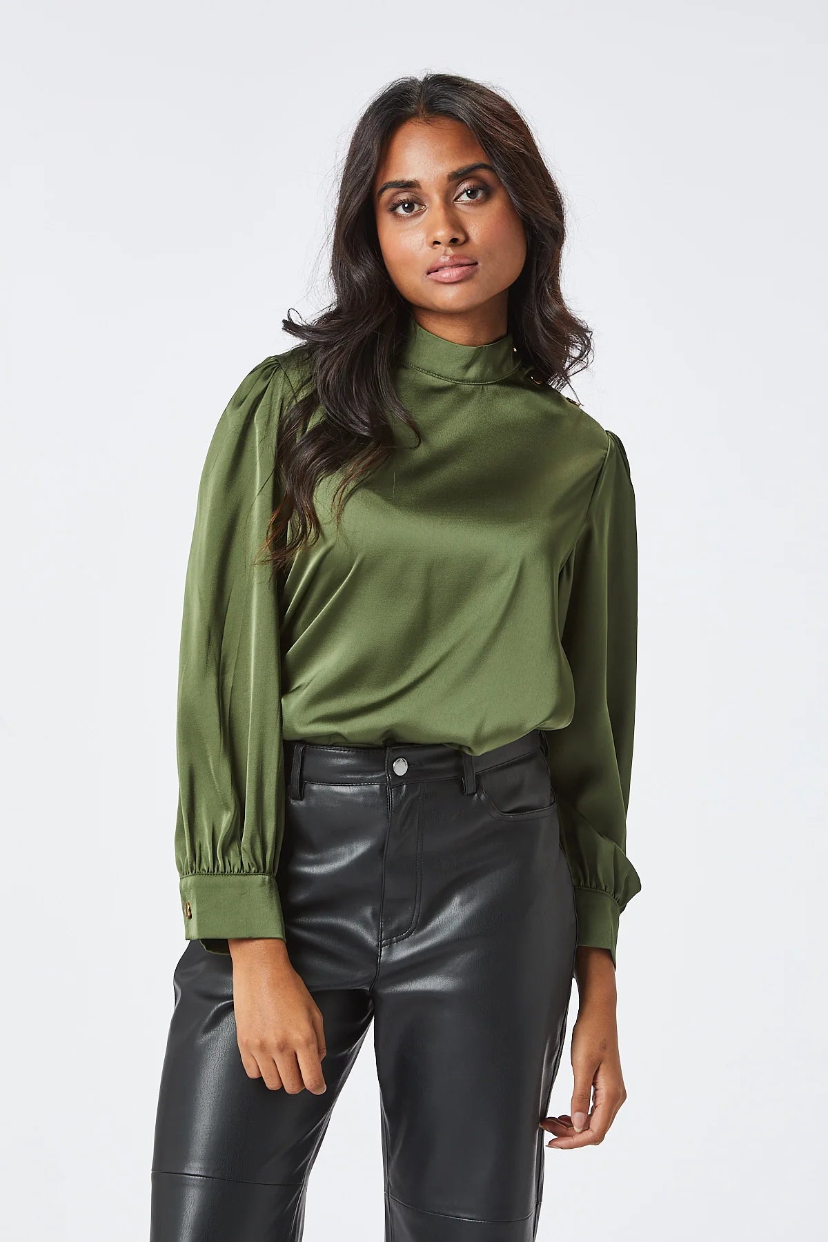 Elegant Satin Blouse for Women - Soft & Shiny Loan Satin Top in Green - Perfect for Office Wear, Parties & Special Occasions