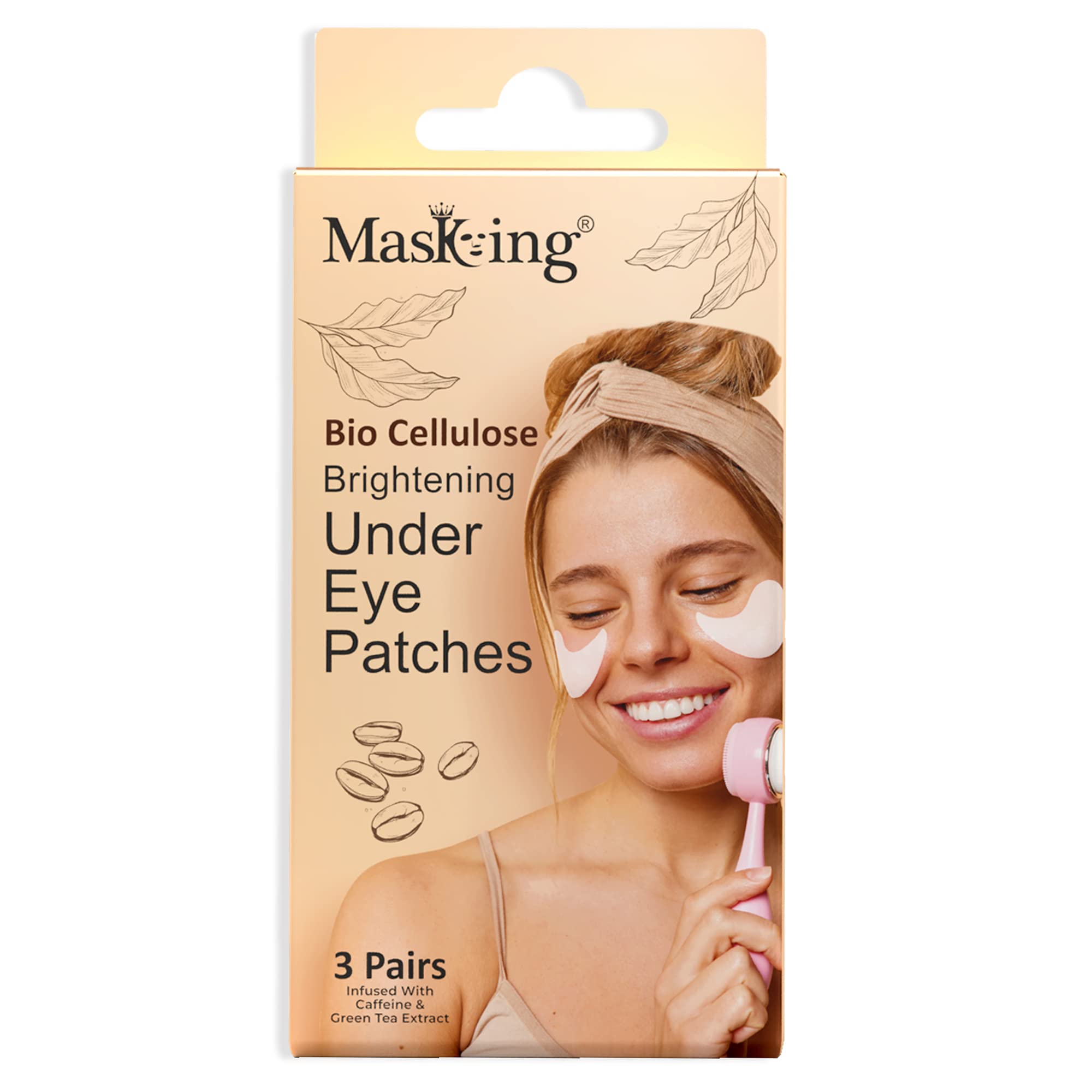 Cooling Bio Cellulose Under Eye Patches with Caffeine & Green Tea - Reduce Dark Circles & Puffiness - 3 Pairs (Pack of 1) - Perfect for Morning Skincare Routine & Travel