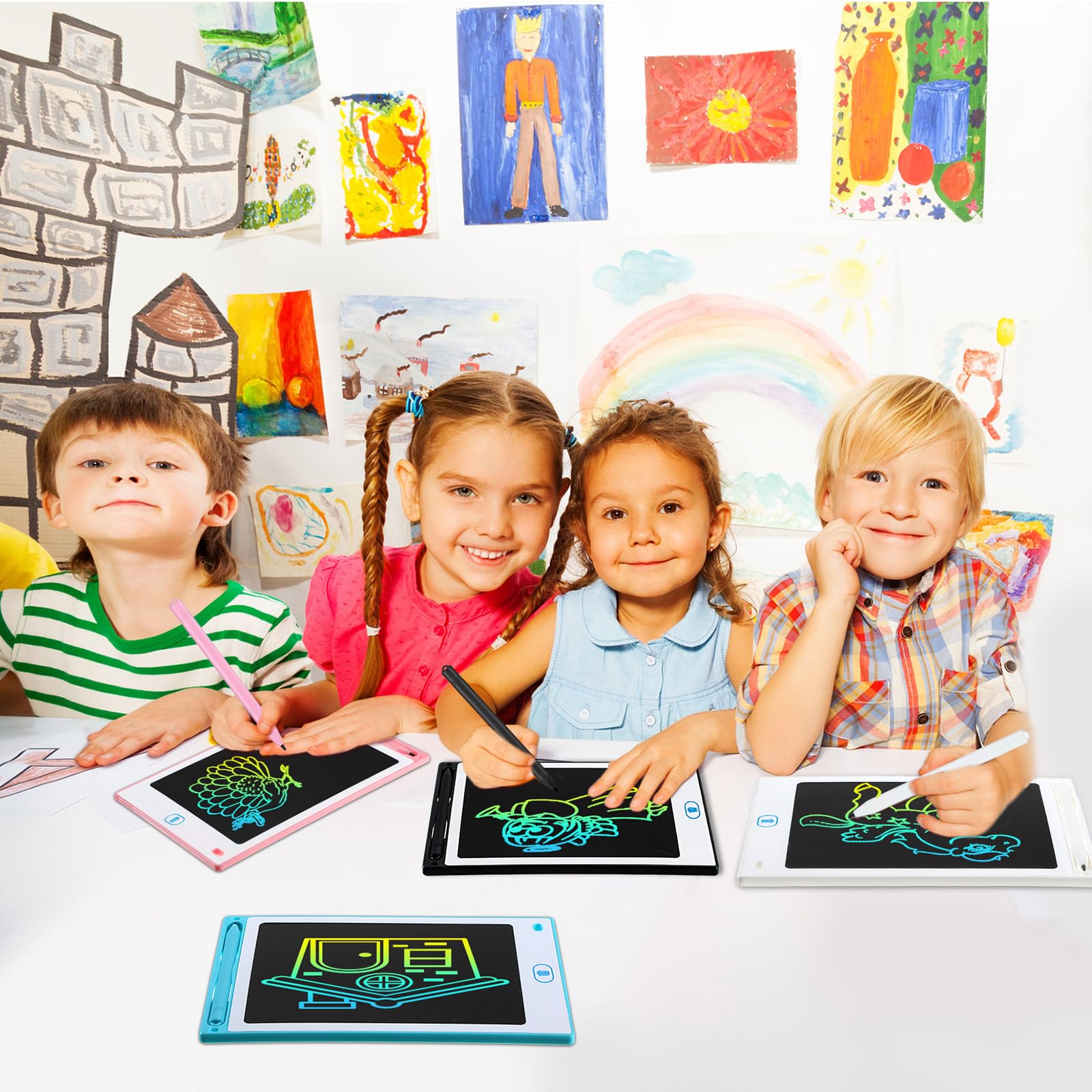 Tinlade 12 Pack LCD Writing Tablets 8.5 Inch - Colorful Erasable Electronic Drawing Pads for Kids, Doodle Boards for Learning & Creativity (Pink, Blue, White, Black) - Perfect for Classroom, Home Schooling & Travel Activities