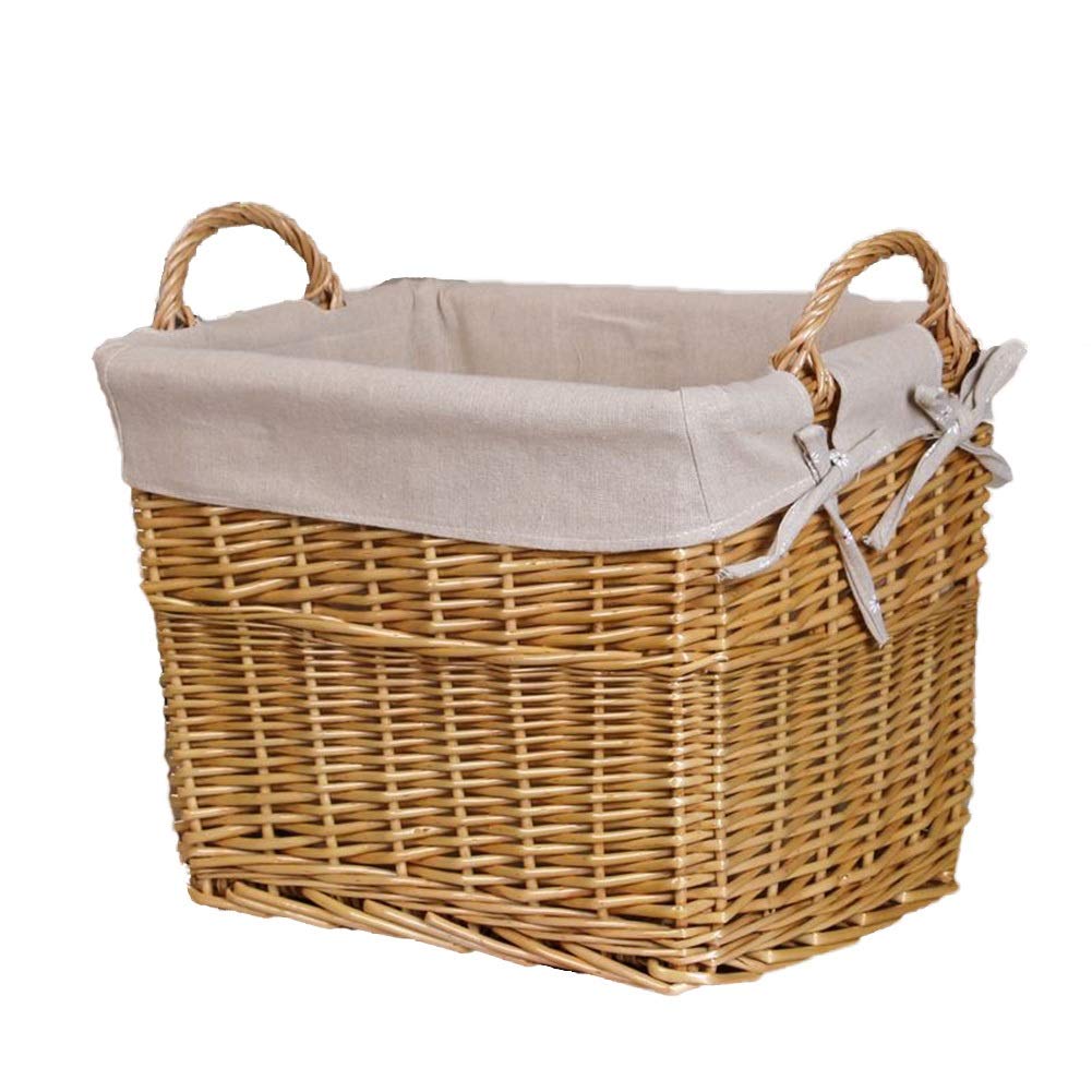 MAHFEI Handmade Woven Storage Basket with Cotton Lining & Handle - Durable Braided Wicker Organizer for Snacks, Clothes & Home Decor (42x28x37cm, Yellow) - Perfect for Bedroom, Living Room & Nursery Organization