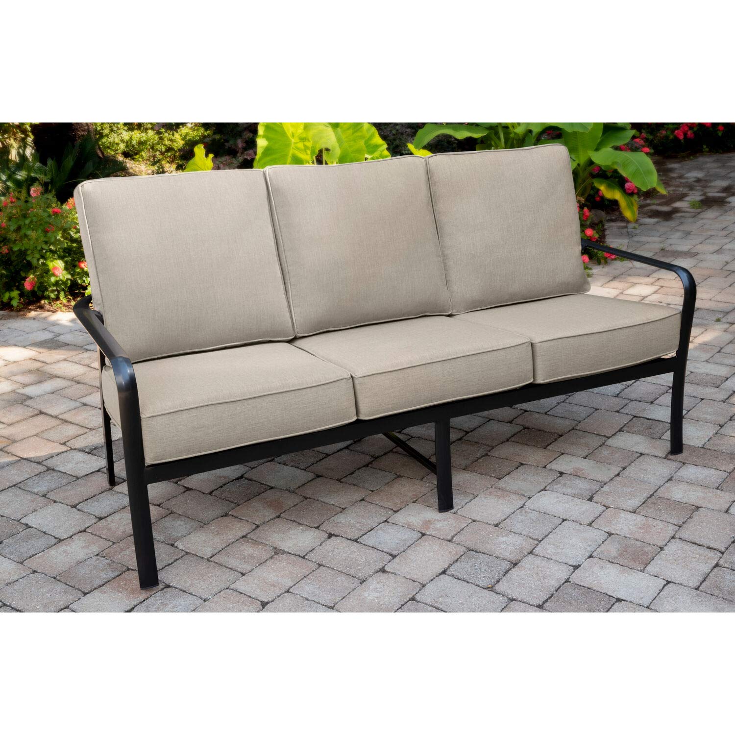 Hanover Cortino Grade Aluminum Outdoor Sofa with Plush Sunbrella Cushions - Commercial Patio Furniture, 1-Piece Set in Gunmetal/Ash - Perfect for Poolside, Garden, or Restaurant Outdoor Seating