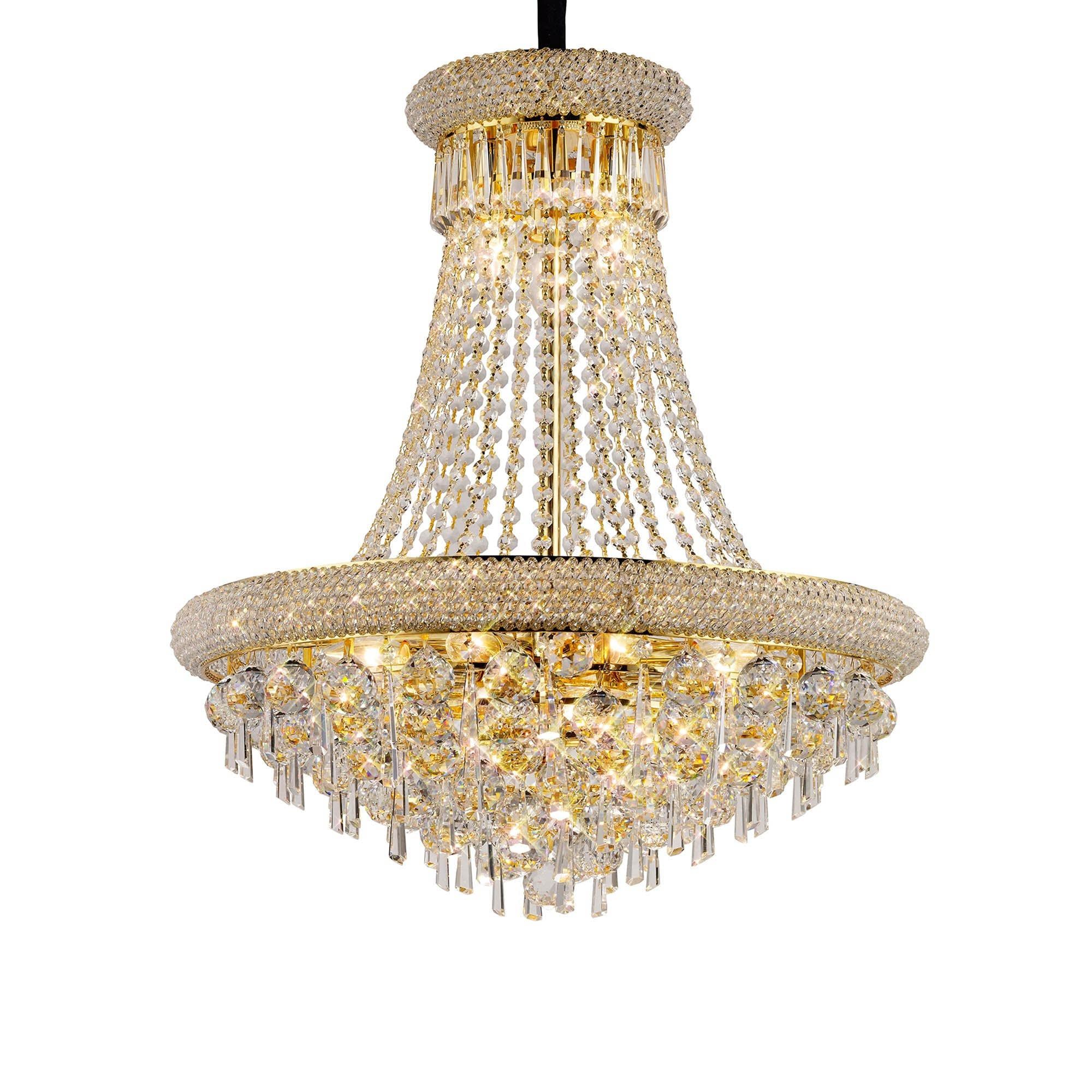 Alexandra 13-Light Crystal Chandelier with Gold Finish - Elegant Ceiling Pendant Light for Dining Room, Living Room, or Bedroom
