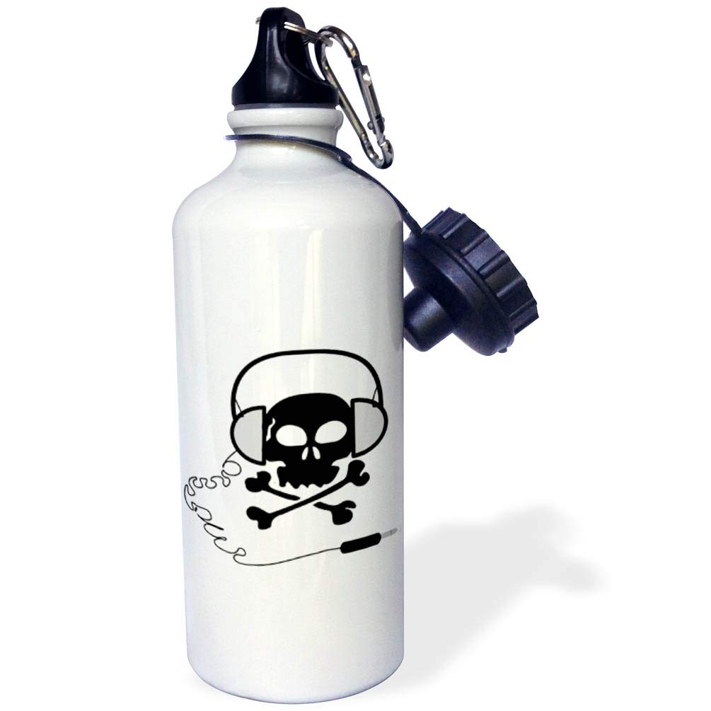 3D Rose Skull and Bones with Headphones Sports Water Bottle - 21 oz Insulated Stainless Steel Gym Bottle for Running, Cycling & Workout - BPA Free White Water Bottle for Sports & Outdoor Activities