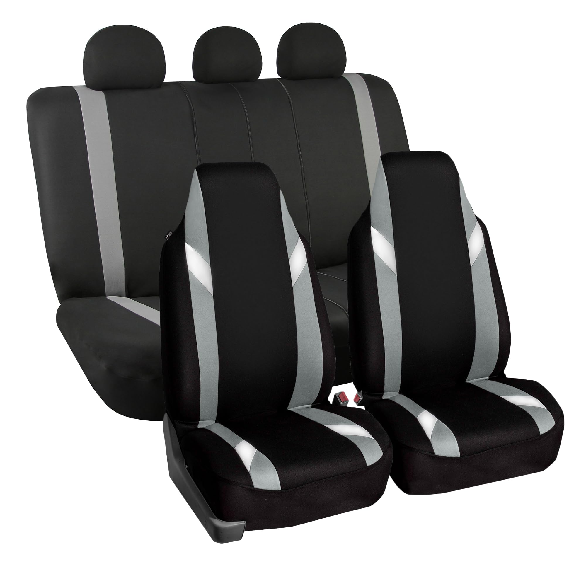 FH Group Universal Fit Automotive Seat Covers - Supreme Modern Gray Set (1-Piece Front + Split Bench Rear) | Airbag Compatible for SUV & Sedan | Durable Protection for Daily Commute & Road Trips