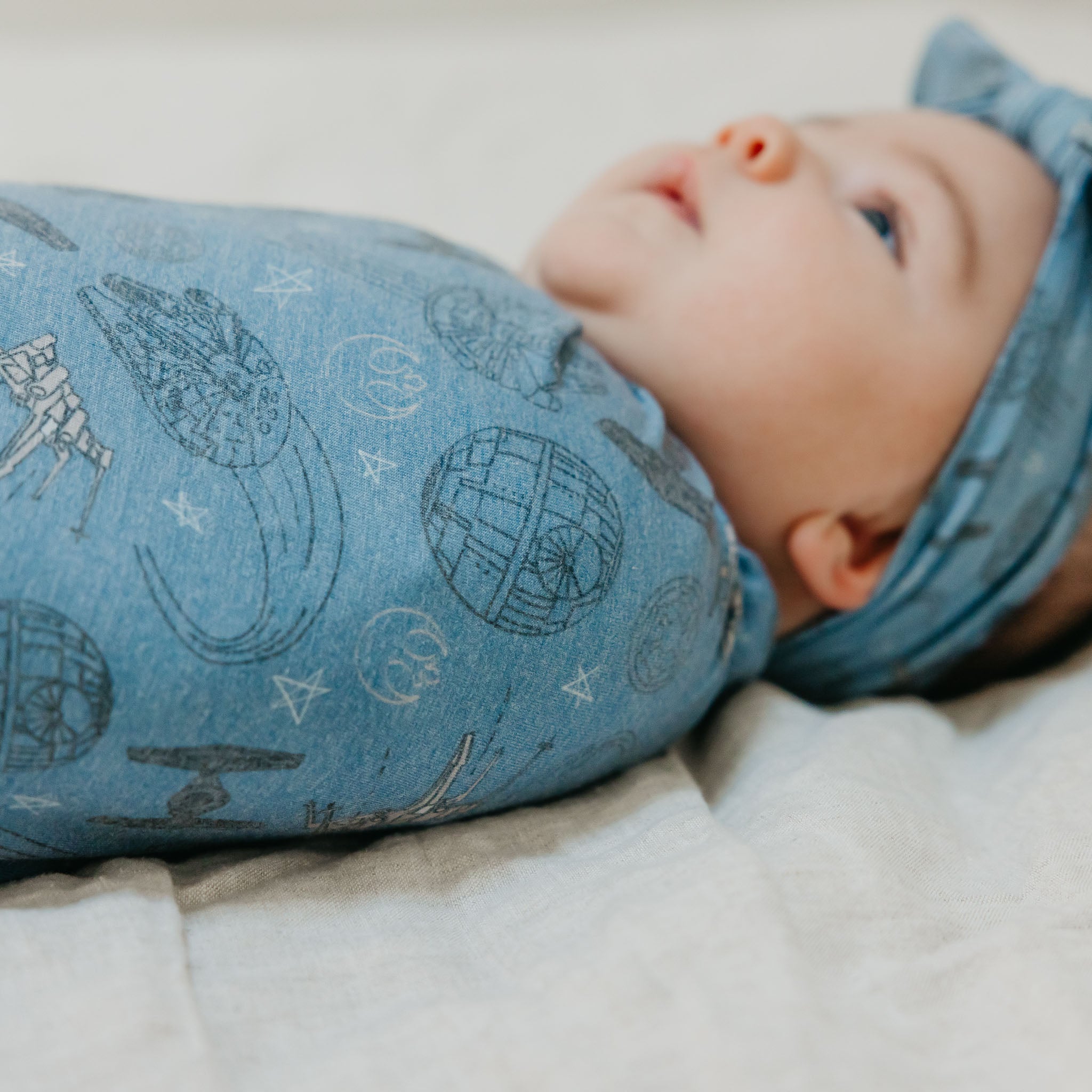 Soft Knit Swaddle Blanket with Starship Design - Perfect for Baby Swaddling, Nursery, and Gift Giving
