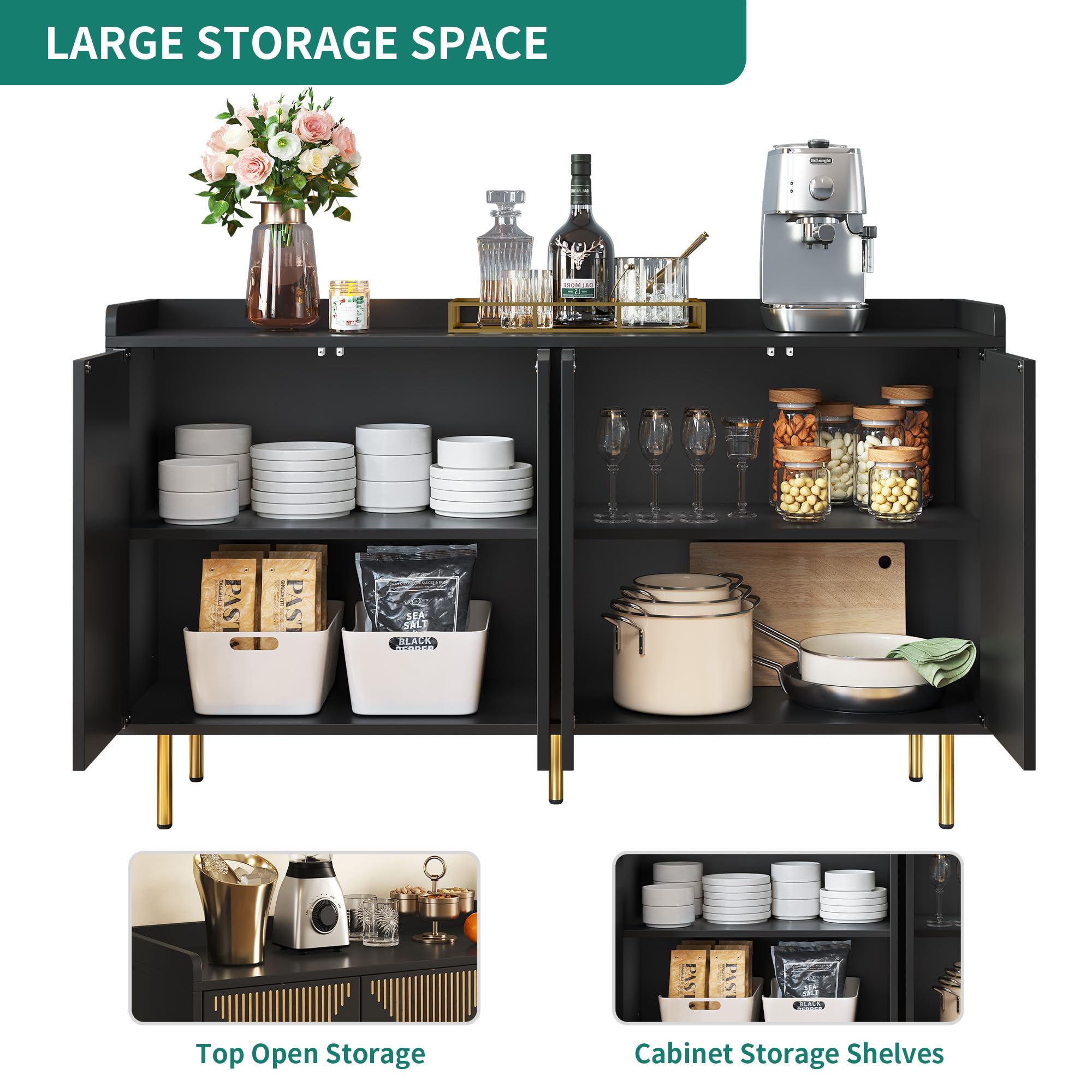 YITAHOME 55 Inch Modern Sideboard Cabinet - Wood Buffet Table with Storage, Carved Design & Rebound Door - Perfect for Kitchen, Dining Room, or Living Room Storage & Display