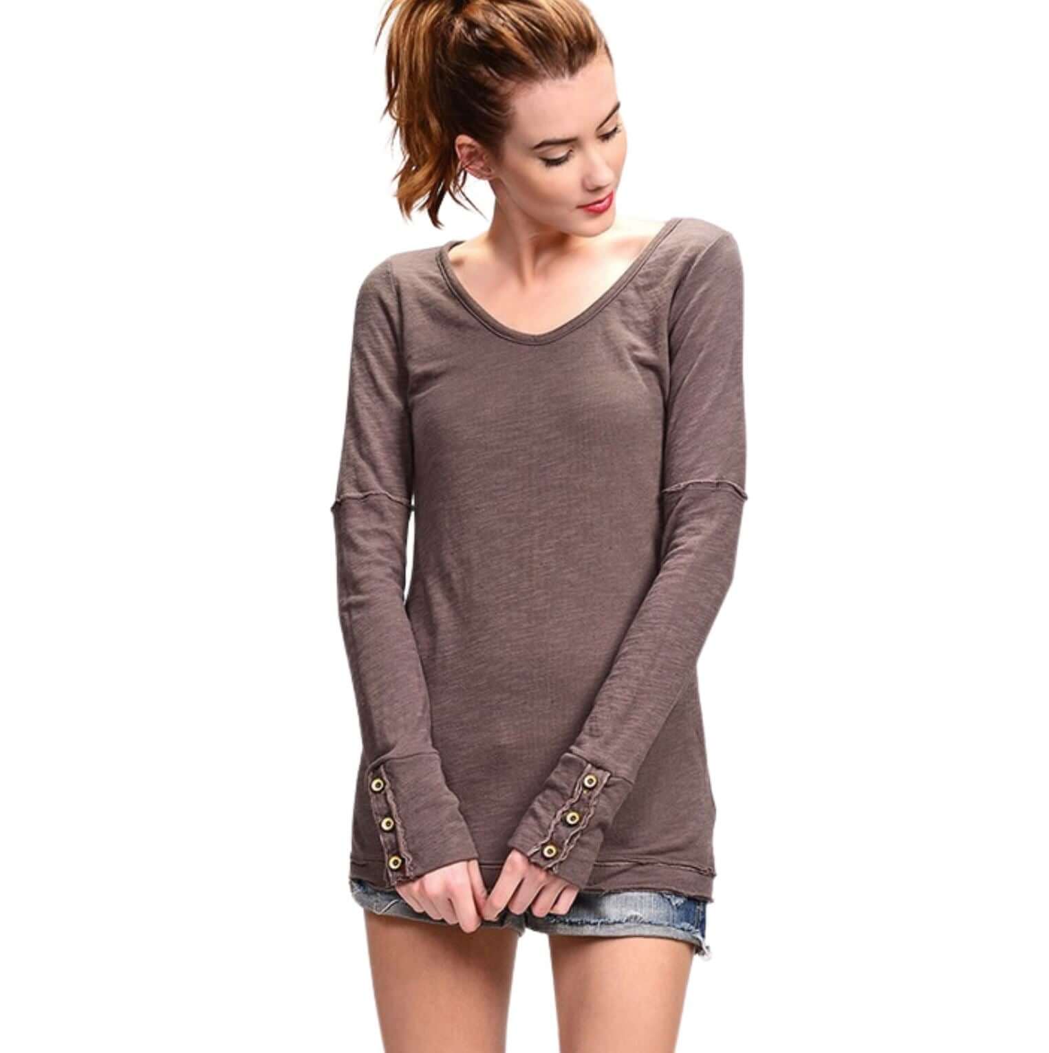 Casually Cool Double Layer Cotton Raw Edge Long Sleeve Top - Made in USA - Perfect for Everyday Wear, Layering & Boho Fashion Outfits