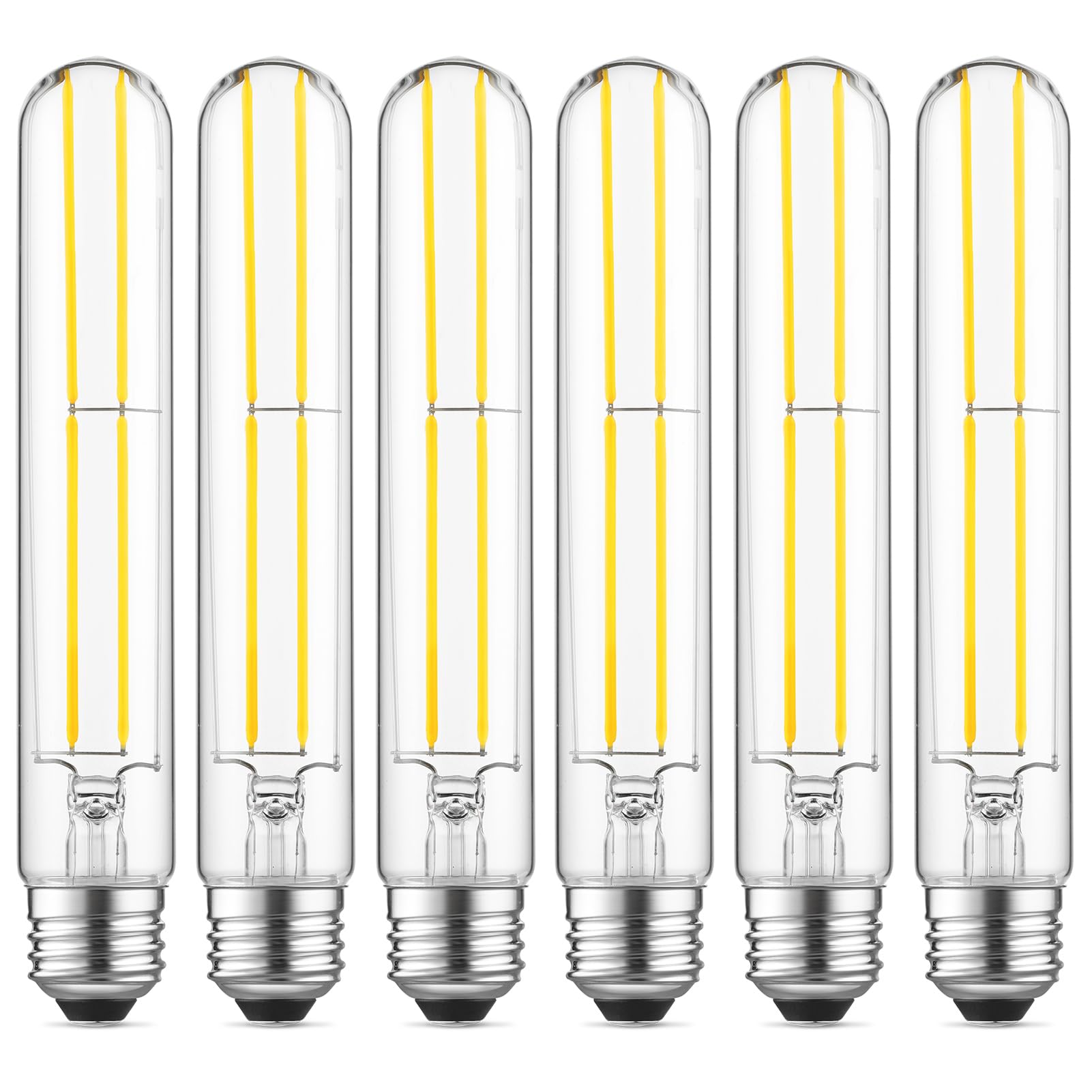 7.3 Inch Long Tubular Vintage LED Edison Bulbs - 6W (60W Equivalent) - 5000K Daylight High Brightness - 90+ CRI T10 LED Filament Bulbs - E26 Medium Base - Dimmable Clear Glass (Pack of 6) - Perfect for Restaurants, Cafes, and Retro Home Decor Lighting