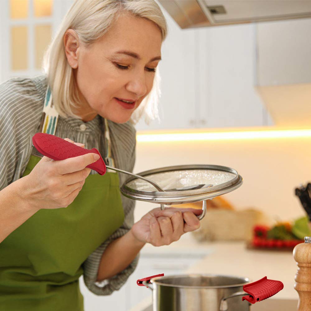 Heat-Resistant Non-Slip Silicone Handle Holders (3-Pack) - Safe Grip Sleeves for Cast Iron Skillets, Frying Pans & Cookware - Perfect for Grilling, Baking, Stovetop & Outdoor BBQ - Large Red Kitchen Accessories for Hot Pots, Camping & Everyday Cooking - Ideal for Home Chefs, Camping Trips & Outdoor Cooking Enthusiasts