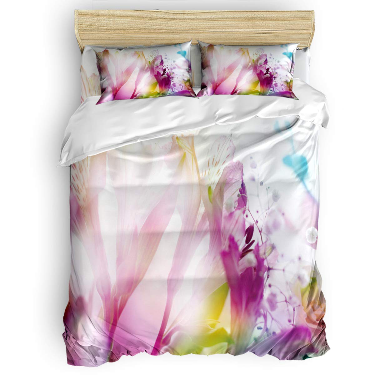 4-Piece Twin Size Duvet Cover Set with Zipper Closure - Sunshine Lily Floral Design (1 Duvet Cover + 1 Flat Sheet + 2 Pillow Shams) | Soft Bedding for Kids Room, Guest Bedroom & Dorm Decor