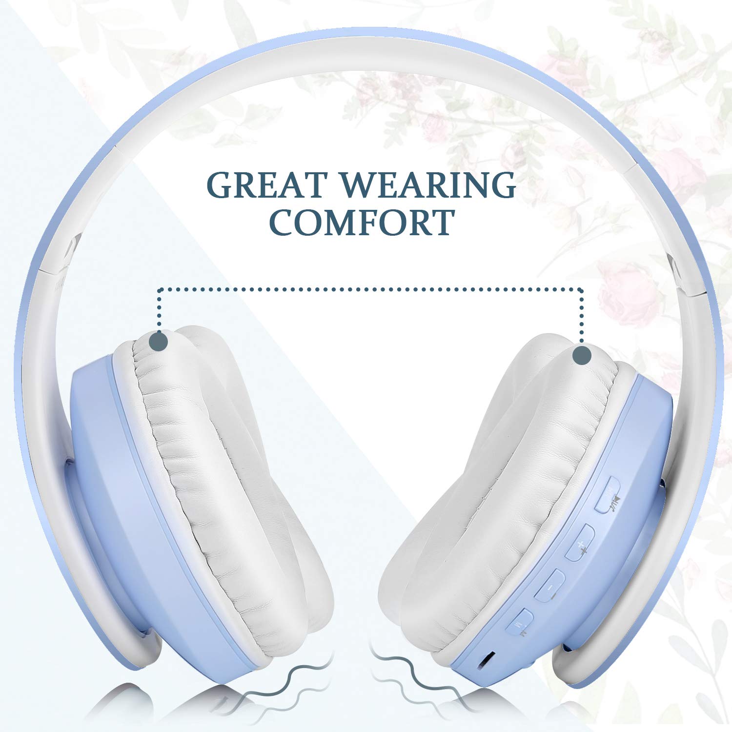 TUINYO Wireless Over-Ear Bluetooth Headphones with Microphone, Foldable Stereo Headset with Noise Cancelling - Light Blue | Perfect for Workouts, Travel & Office Use