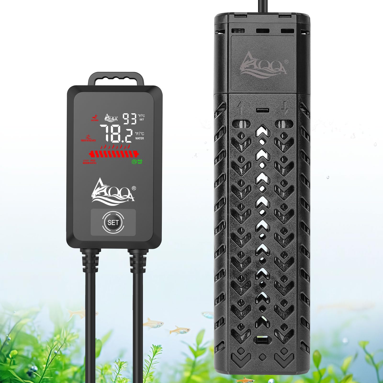 AQQA 1200W Submersible Aquarium Heater for 170-290 Gallon Fish Tanks & Ponds - Thermostat Controlled with Intelligent Protection System for Freshwater & Saltwater (AQ136-1200W) - Perfect for Large Home Aquariums, Koi Ponds & Marine Tanks