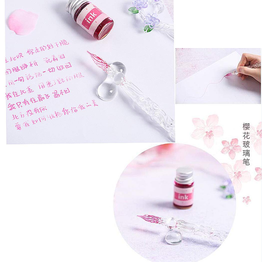 Handmade Glass Dip Pen with Magic Sakura Design - Crystal Calligraphy Pen for Ink Writing, Gold Plated Nib - Perfect Gift for Artists, Writers & Pen Enthusiasts - Ideal for Lettering, Journaling & Creative Writing