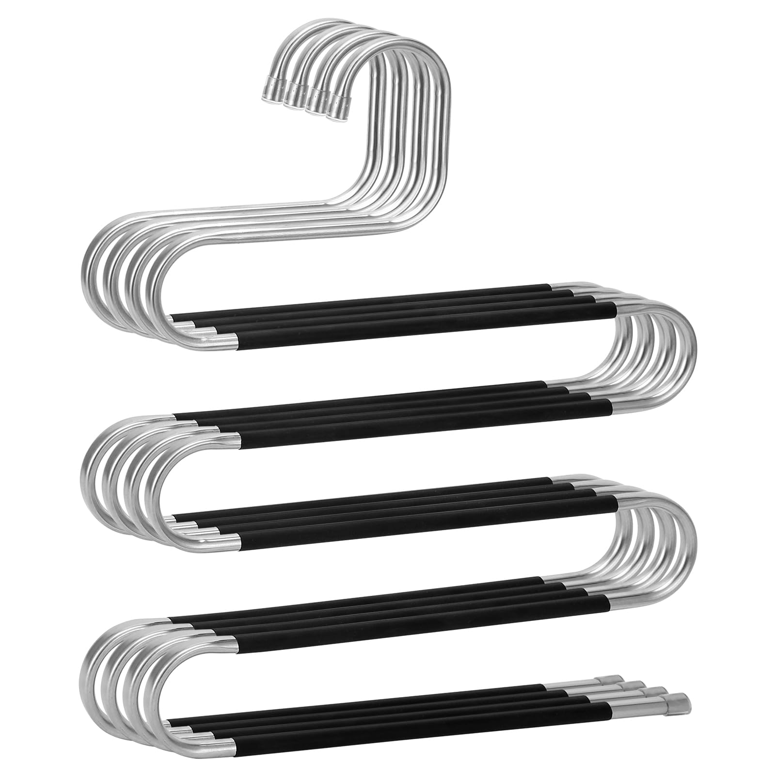 Space Saving Pants Hangers 4-Pack - Stainless Steel Non-Slip Closet Organizers for Jeans, Scarves, Towels & Leggings - Perfect for Small Closets & Wardrobe Organization
