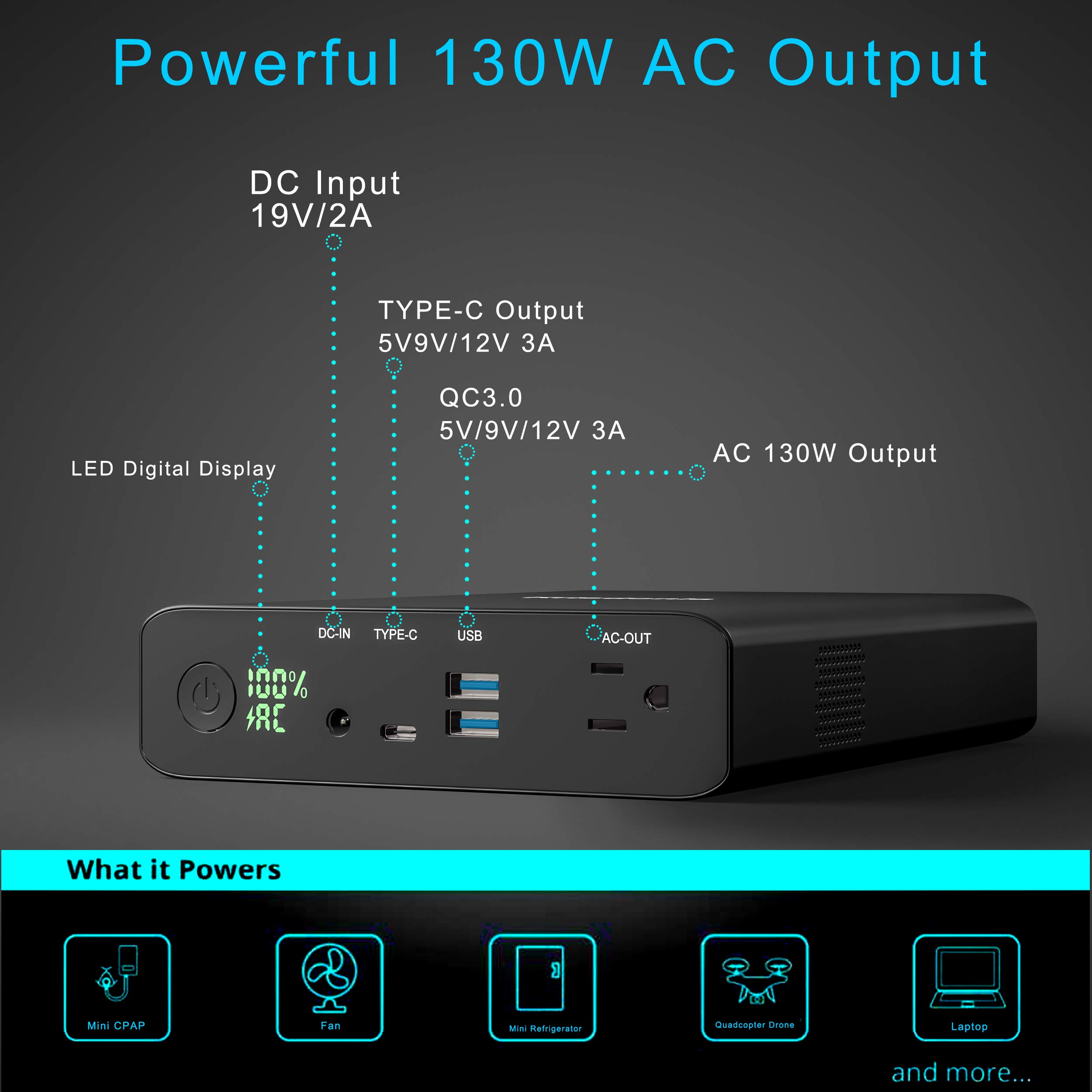 Krisdonia 60000mAh AC Power Bank with AC Outlet & QC 3.0 USB Ports - Portable Laptop Charger for MacBook, Dell, HP | Travel, Camping, Emergency Power Backup