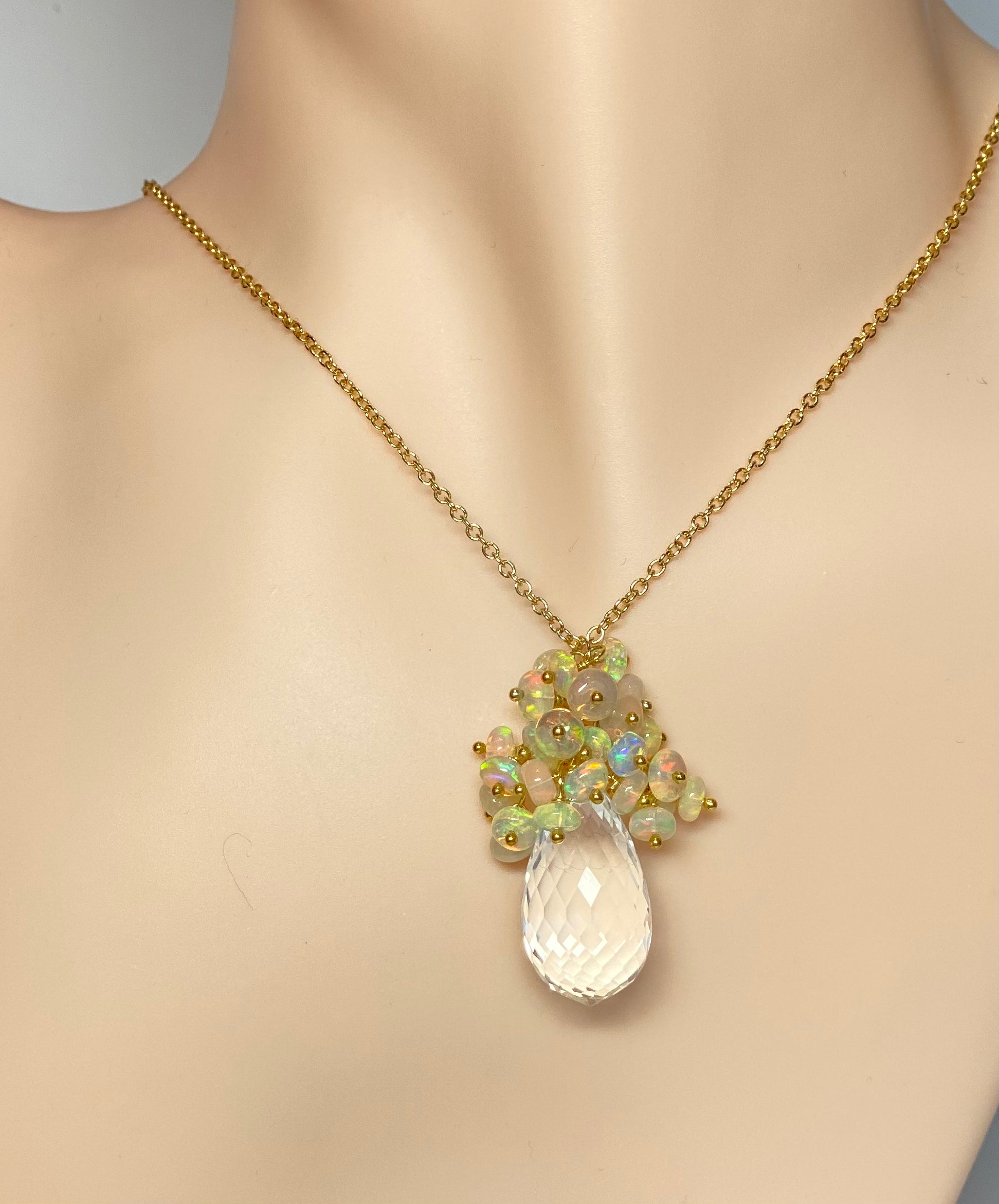 Natural Clear Crystal Quartz Opal Cluster Pendant Necklace for Women - Elegant Boho Jewelry Gift for Birthday, Wedding & Special Occasions