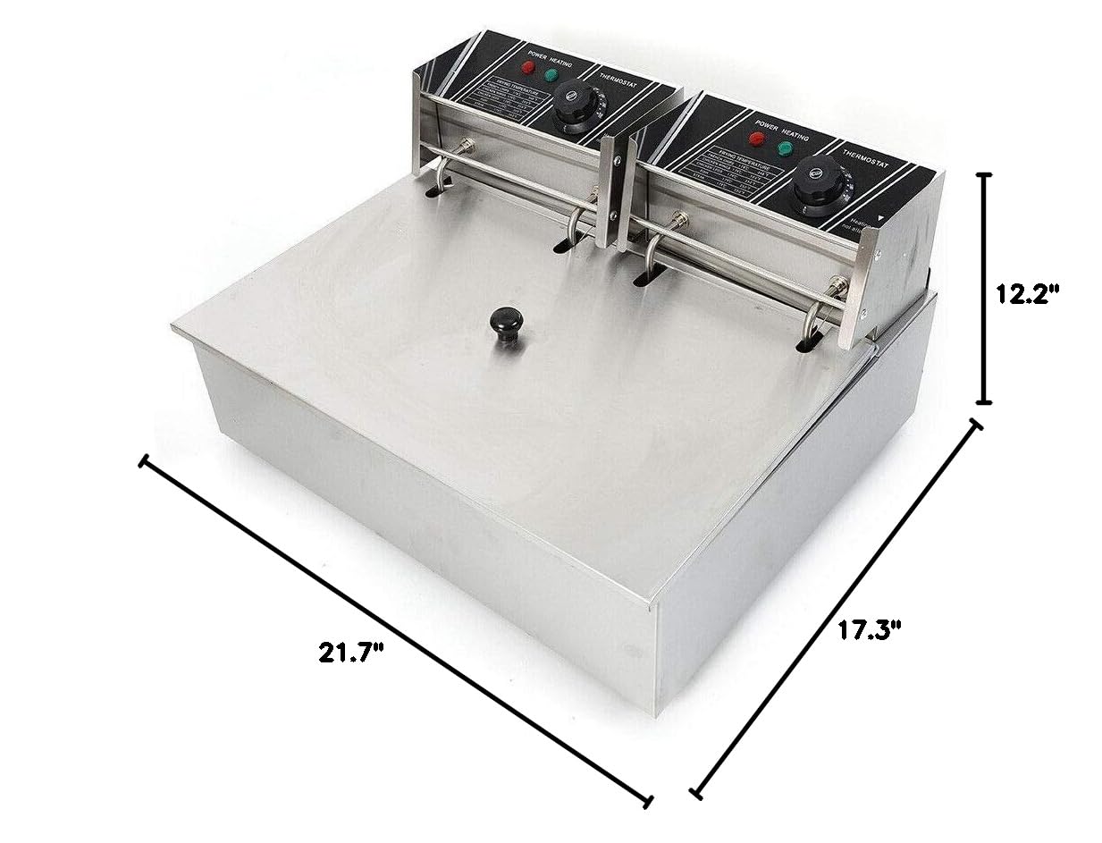 12L Commercial Electric Deep Fryer with 2 Fry Baskets - High Capacity Professional Countertop Deep Fryer for Restaurants, Fast Food Stands & Home Use - Perfect for French Fries, Chicken Wings & Party Snacks