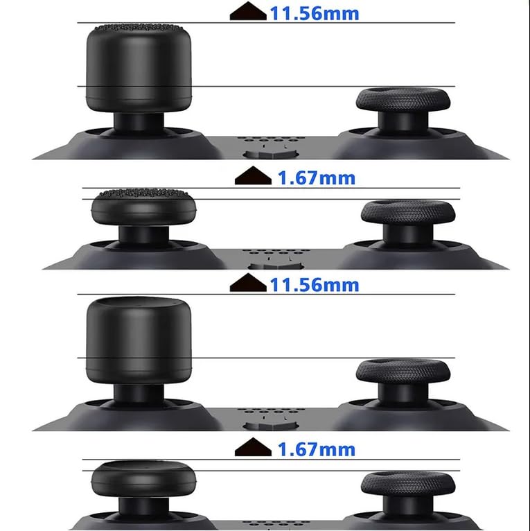 MaD Vision® 4 Pairs (8 Pieces) Ergonomic Thumb Grips for PS5/PS4, Xbox Series X/S/One/360 & Nintendo Switch Pro Controllers - Multiple Thicknesses & Textures [14/8/6 mm] - Black - Improve Gaming Comfort & Grip for Long Sessions