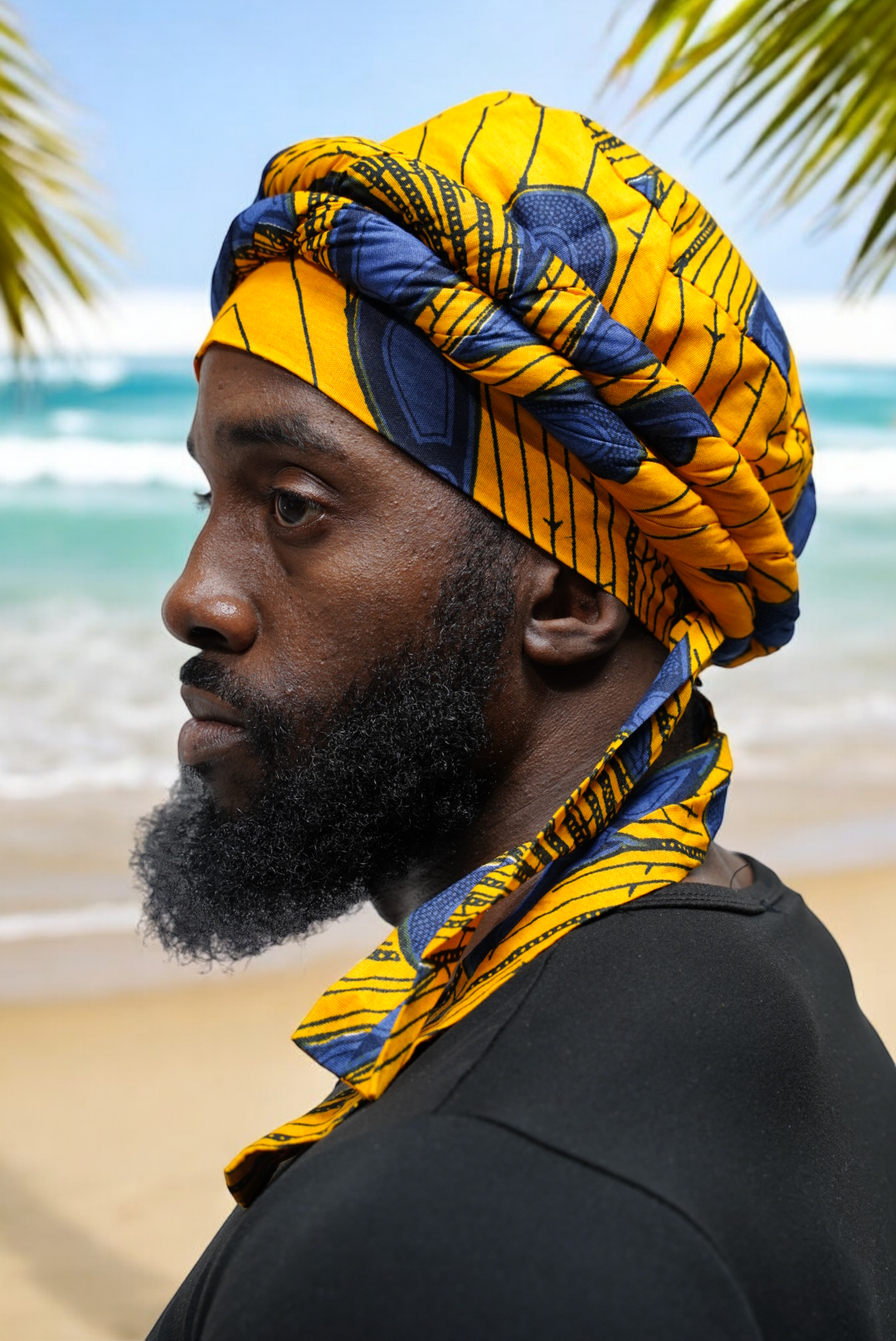 Stylish Ojisi Orange & Blue African Print Pre-Wrapped Turban | DPH3816PT | Perfect for Cultural Events, Weddings & Everyday Fashion