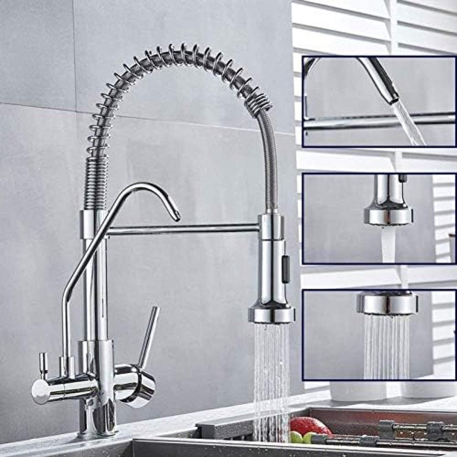 CRJUS Stainless Steel Kitchen Faucet with Pull Down Sprayer - Single Hole Deck Mounted Chrome Sink Mixer Tap with 3 Spray Modes - Perfect for Cooking, Washing Dishes & Filling Pots in Modern Kitchens