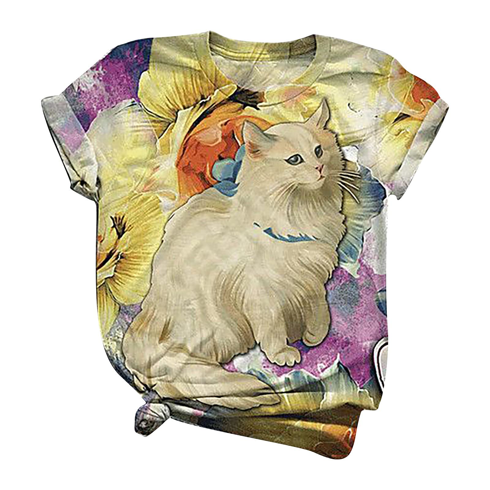 Vintage Floral Print Women's Summer Tops - Retro Short Sleeve Blouse with Round Neck, Casual Fashion Tunic for Beach, Vacation & Everyday Wear