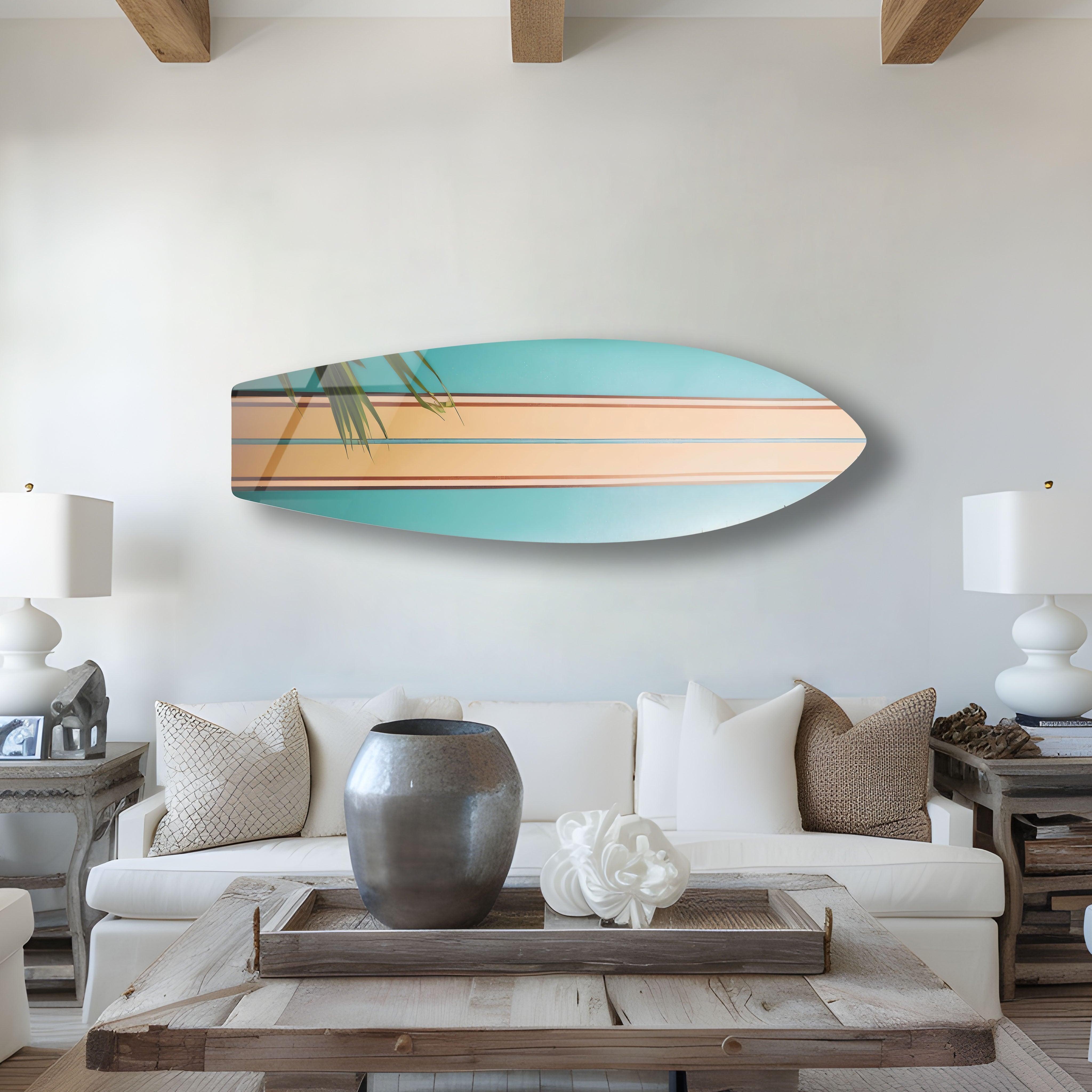 Stylish Beige and Brown Surfboard Wall Art - Coastal Decor for Beach House, Living Room & Bedroom - Perfect Nautical Theme Home Accent