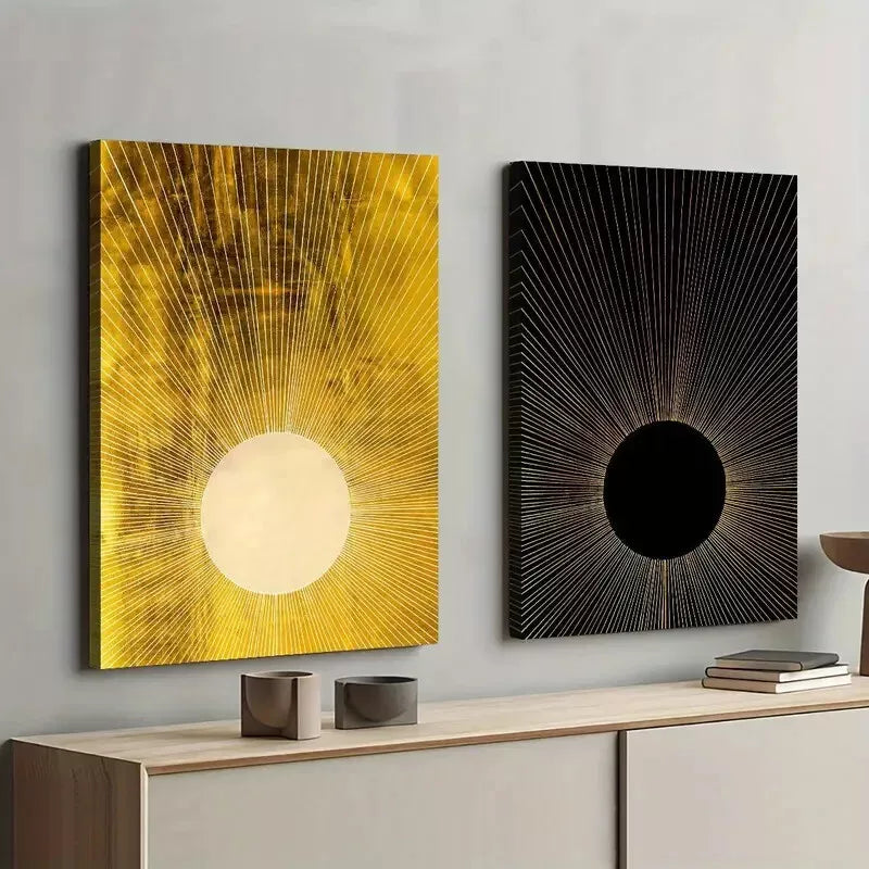 Abstract Sun & Moon Framed Wall Art Set - 2 Piece 50x75cm Canvas Prints - Premium Quality Australian Made - Ready to Hang - Perfect for Living Room, Bedroom & Office Decor