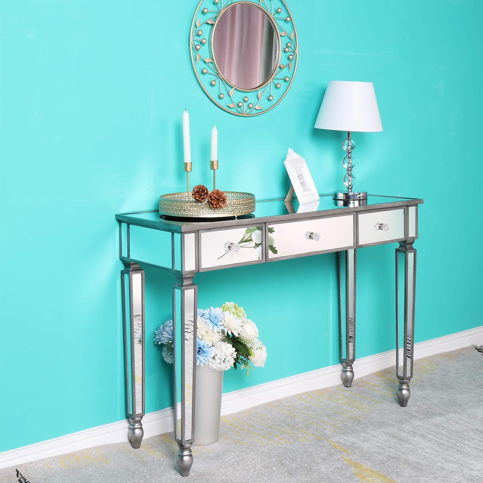 Modern Mirrored Vanity Table with Drawers - Elegant Dressing Desk & Makeup Table for Bedroom, Entryway, or Home Office - Perfect for Makeup, Jewelry Storage & Stylish Décor