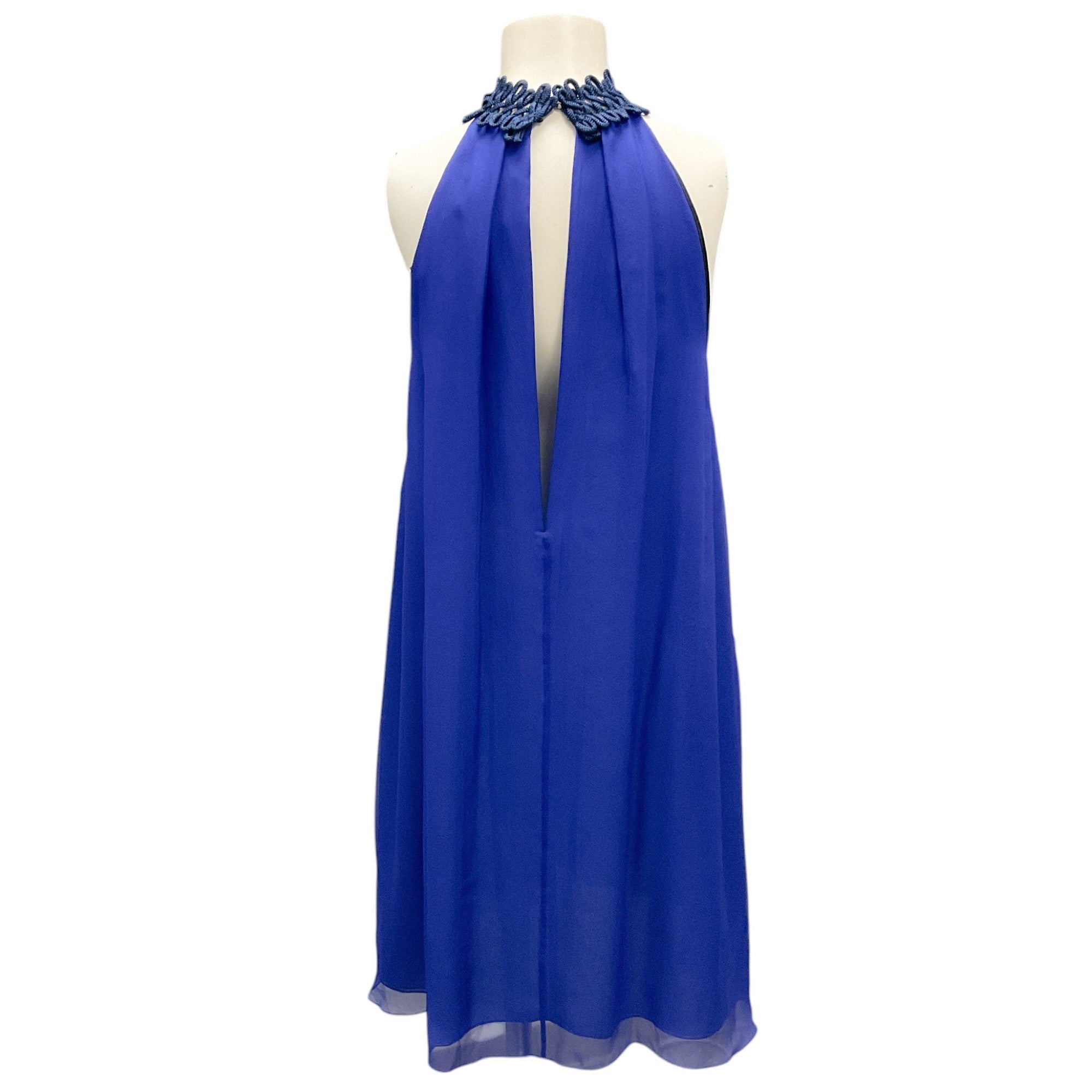 Galvan London Cobalt Blue & Midnight Black Chiffon Cocktail Dress for Women - Elegant Party Gown for Evening Events, Weddings & Special Occasions