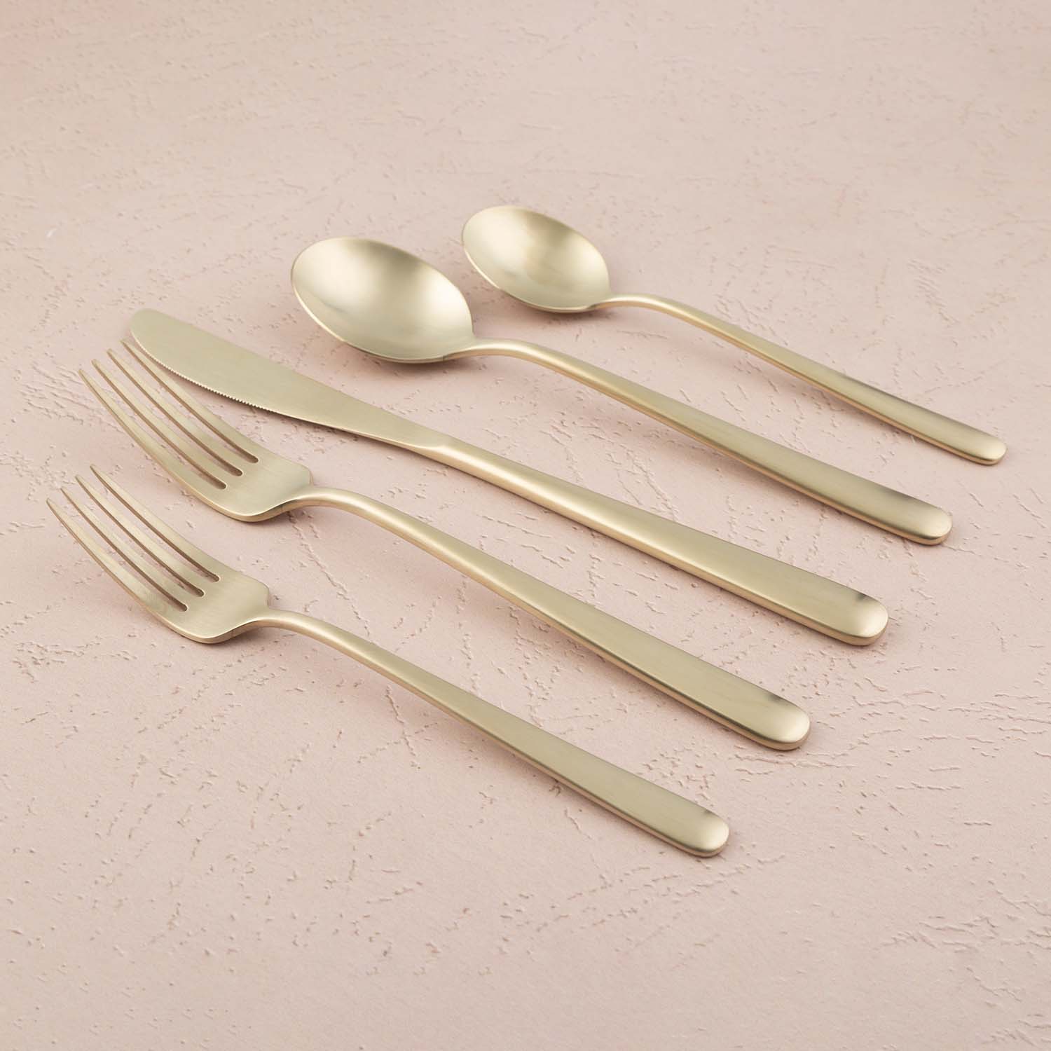 Lorenn Champagne Satin 20-Piece Flatware Set - Elegant Stainless Steel Cutlery for Fine Dining, Weddings & Special Occasions