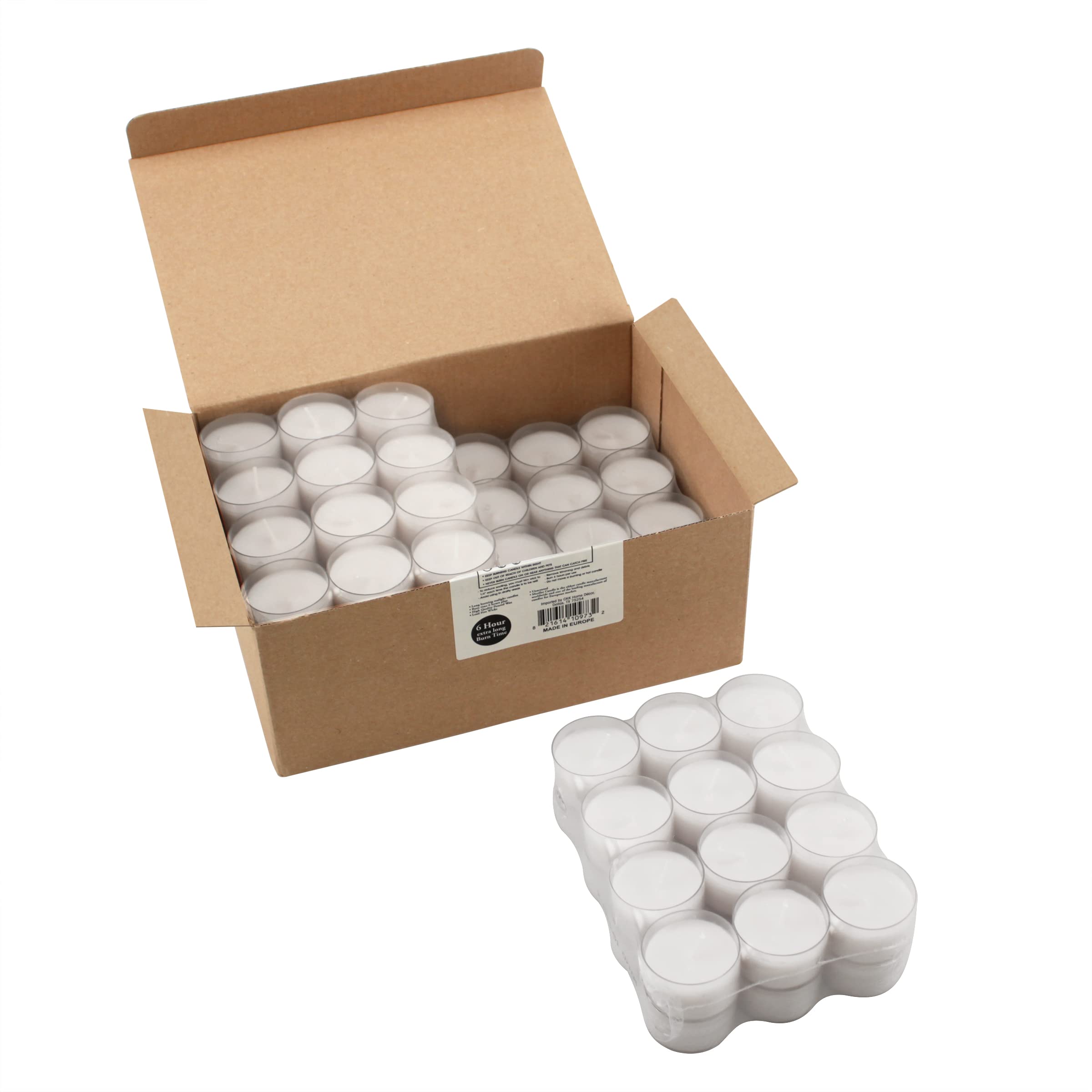 Stonebriar 96-Pack Unscented White Tea Light Candles - Long Burning Smokeless Clear Cup, 6-7 Hour Burn Time - Perfect for Weddings, Parties, Home Decor & Relaxation