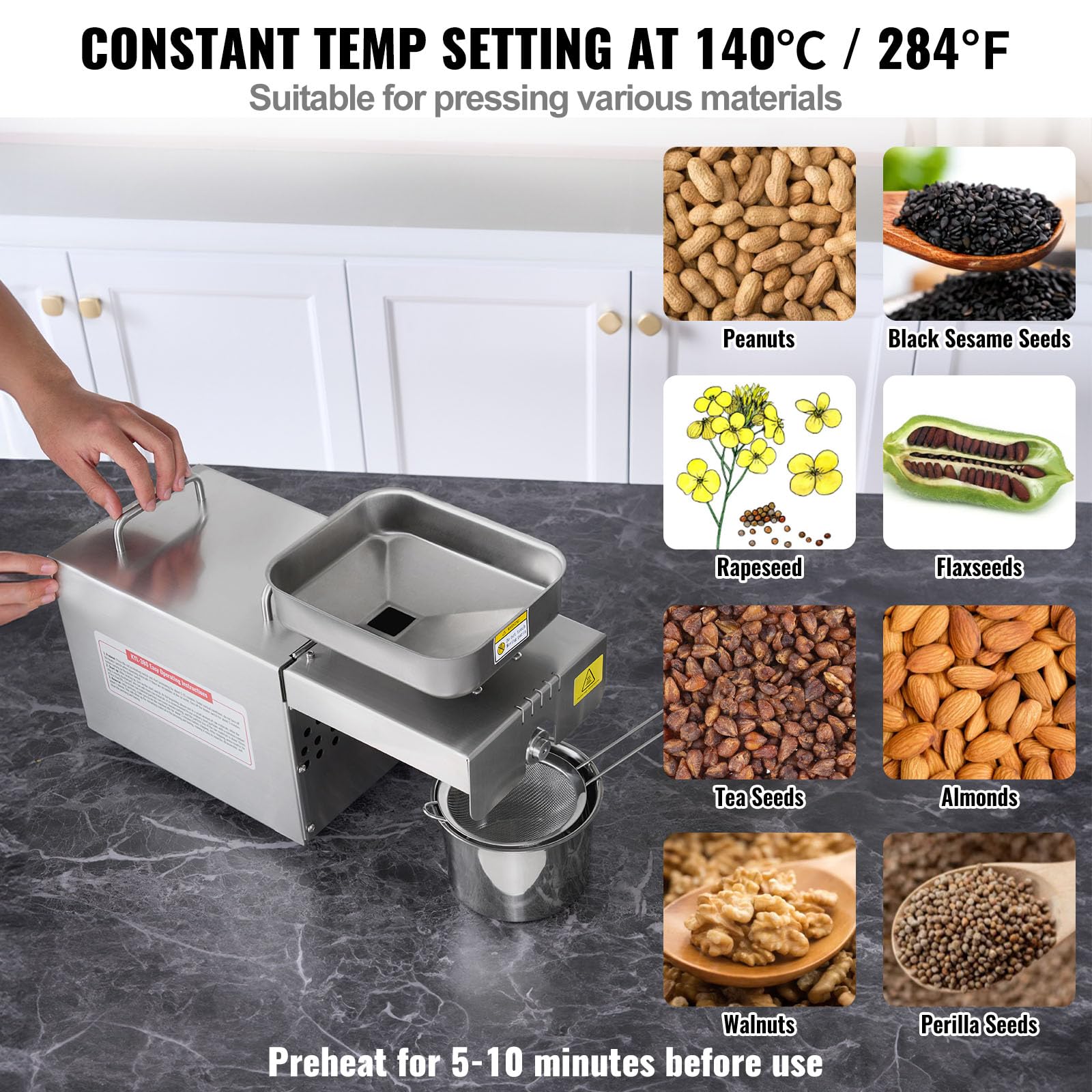 Happybuy 700W Electric Oil Press Machine - Stainless Steel Hot Press Oil Extractor for Organic Coconut, Almond, Peanut Oil - Perfect for Home Use & DIY Natural Oils