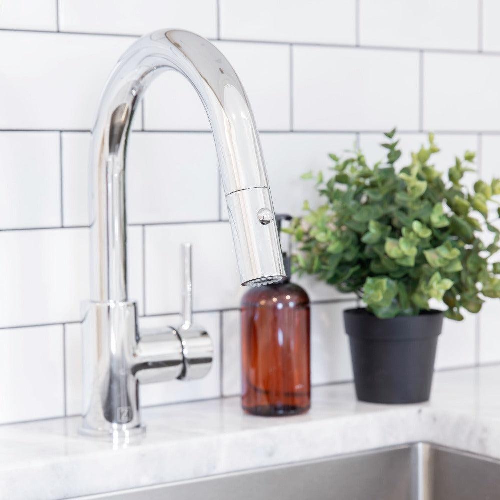 ZLINE Dante Pull Down Single Handle Chrome Kitchen Faucet - Modern High Arc Spout with Smooth Motion Swivel for Easy Cleaning - Perfect for Farmhouse, RV & Commercial Kitchens