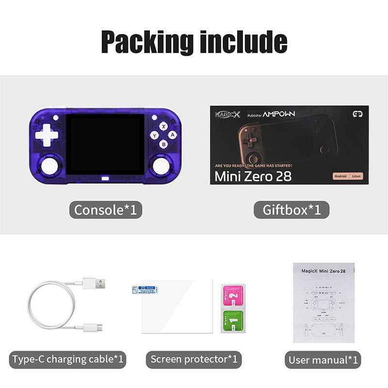 Magicx Mini Zero 28 V2 Retro Game Console - Android System, 2.8 Inch Screen, Portable Handheld Gaming Device for Kids & Adults - Perfect for Travel, Commuting & Nostalgic Gaming