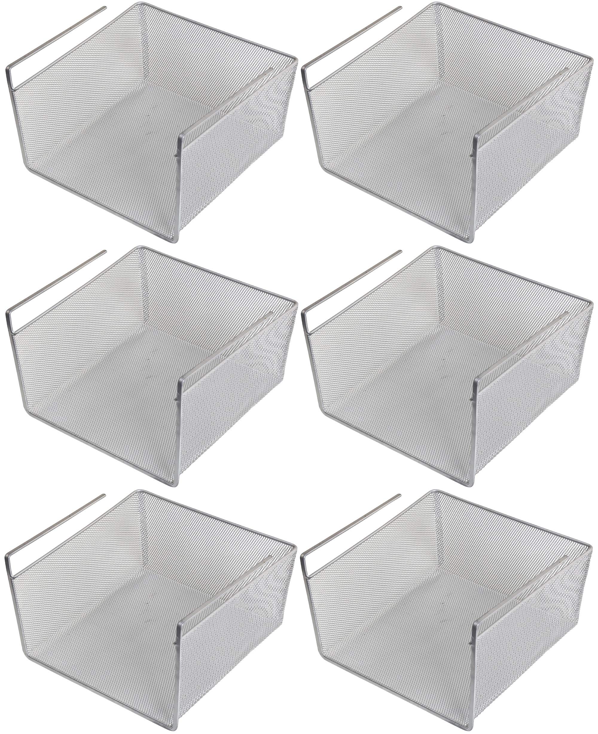 YBM Home Under Shelf Basket (6-Pack) - Stainless Steel Mesh Storage Organizer for Kitchen Cabinets, Pantry, Bathroom & Laundry Room - Space Saving Hanging Rack for Spices, Utensils & Cleaning Supplies - Perfect for Small Space Organization