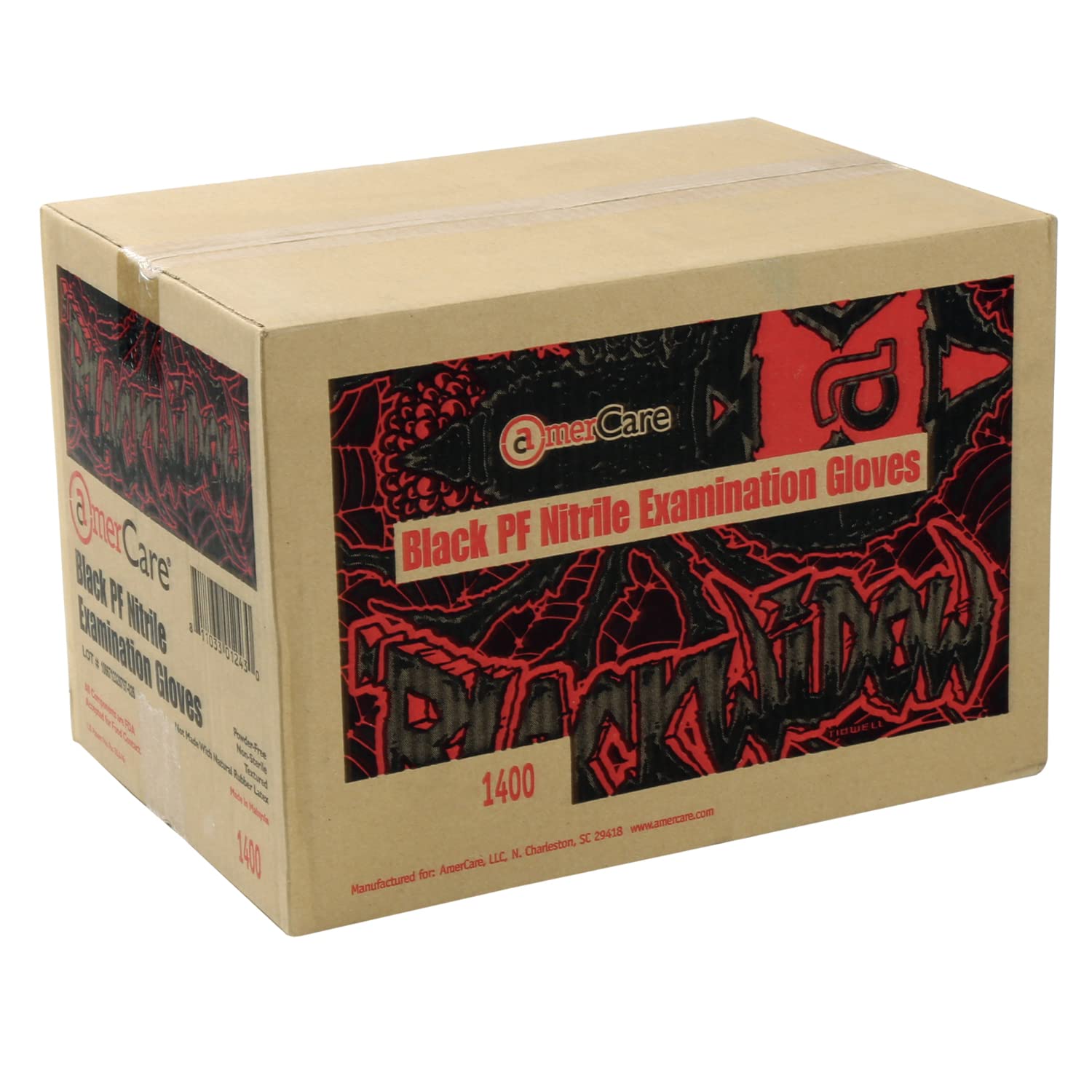 AmerCareRoyal Black Widow Nitrile Latex Free Disposable Gloves - Powder-Free, Exam Grade with Textured Grip, Case of 1000 - Ideal for Medical, Dental, Tattoo & Food Handling Safety
