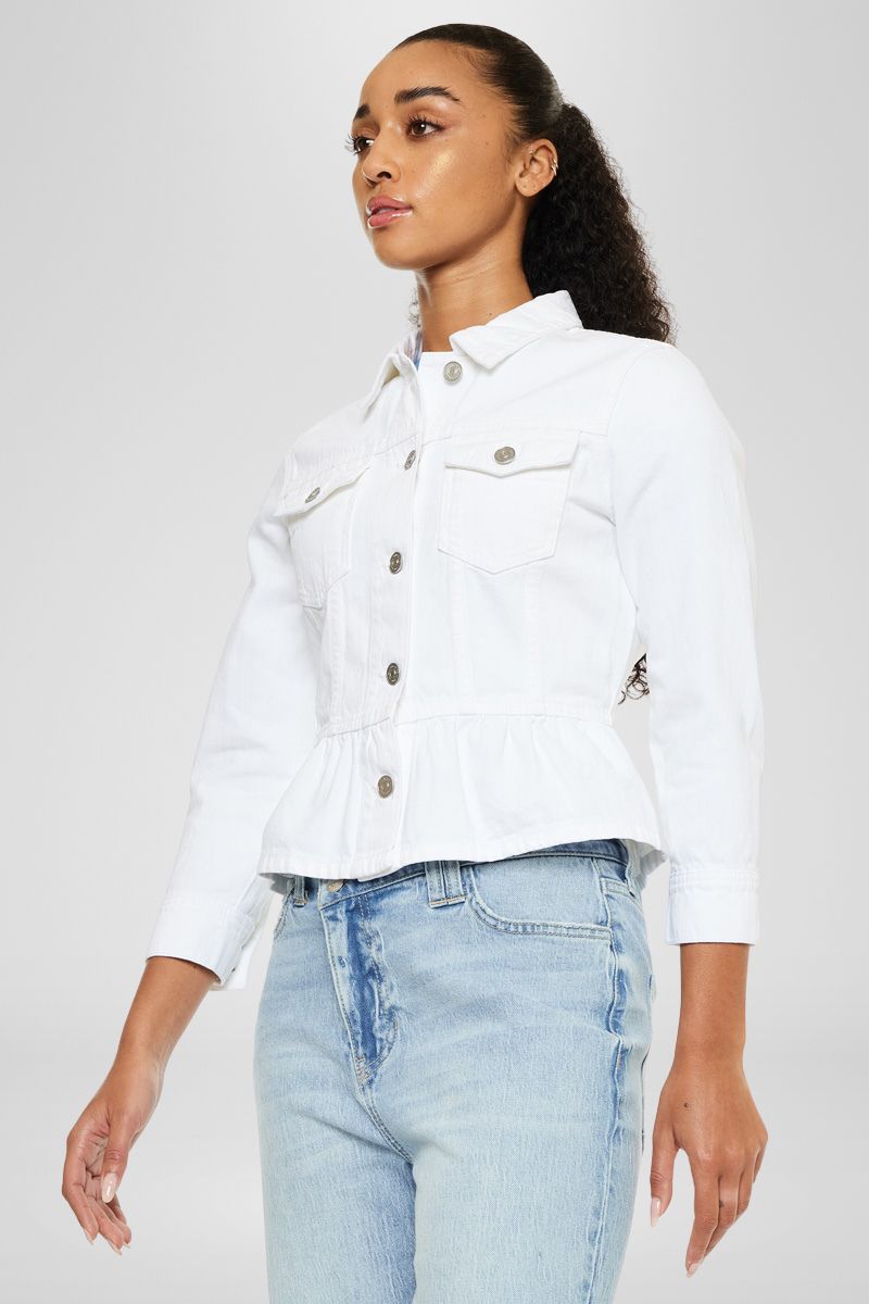 Marilou Peplum Denim Jacket for Women - Stylish Distressed Denim Coat with Ruffled Hem | Perfect for Casual Outings, Date Nights & Spring Layering