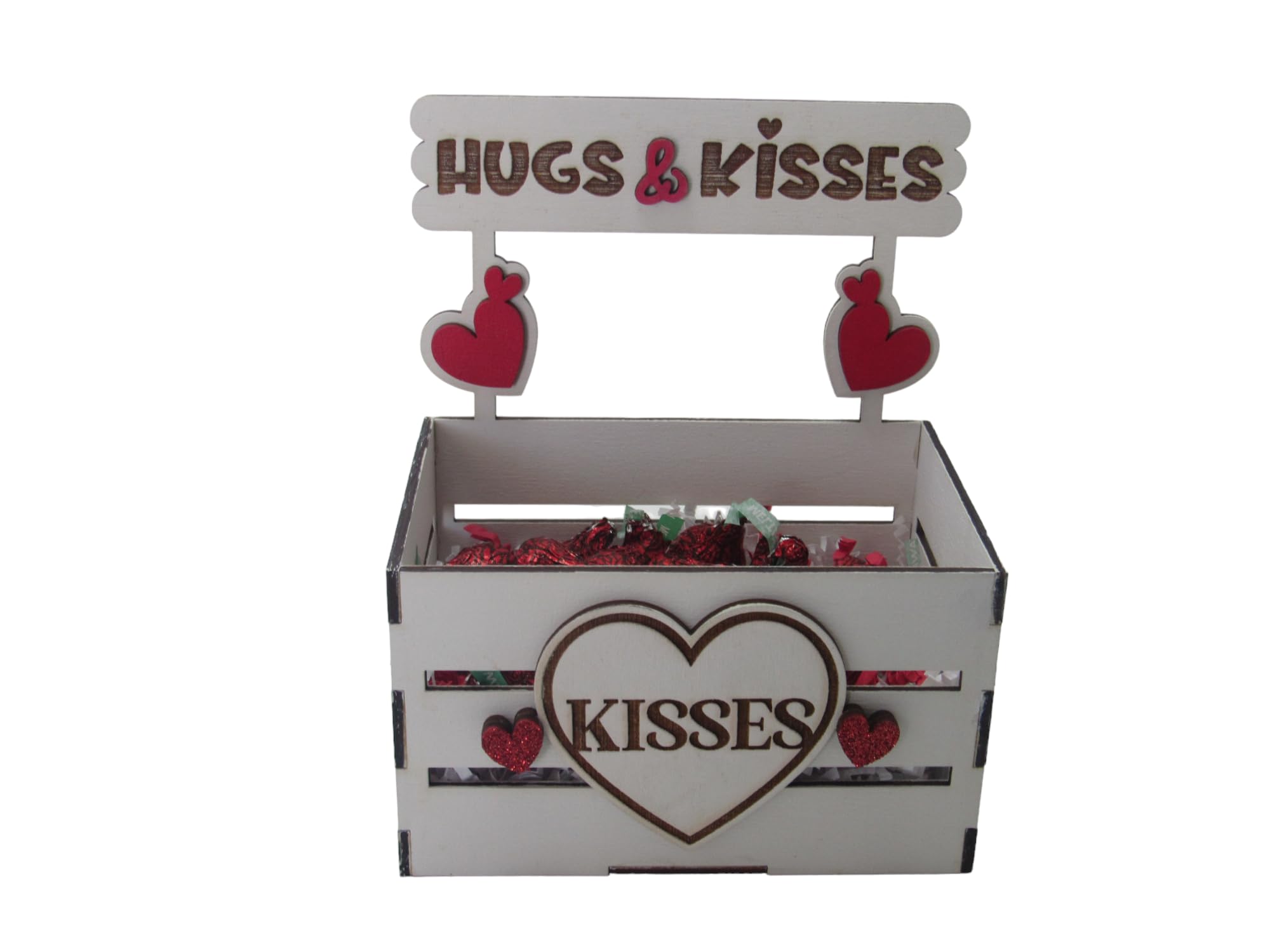 Romantic Wooden Love Box - Hugs & Kisses Themed Candy Holder for Strawberries, Chocolates & Treats | Perfect Valentine's Day Gift, Birthday Present & Romantic Gesture | Candy Box, Chocolate Box, Sweet Treat Dish for Anniversaries, Weddings & Couple Gifts